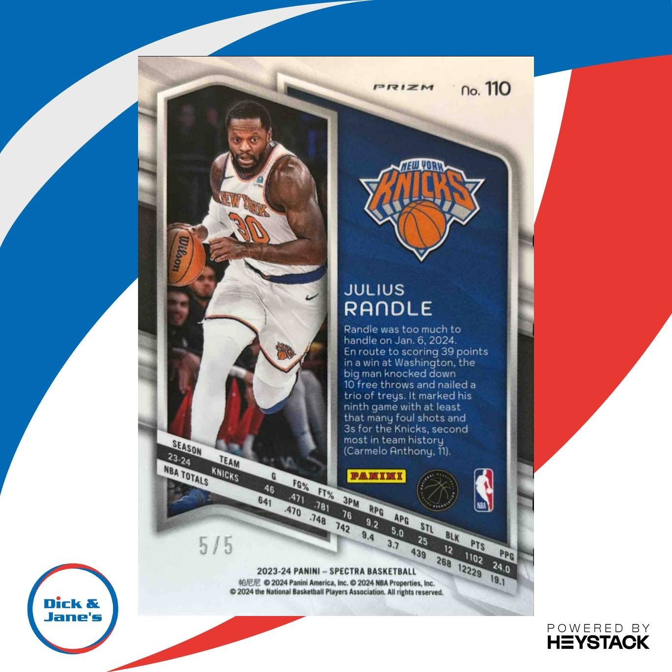 2023-24 Panini Select Julius Randle Green Prizms 5/5 #46 New York Knicks - Sports Cards
