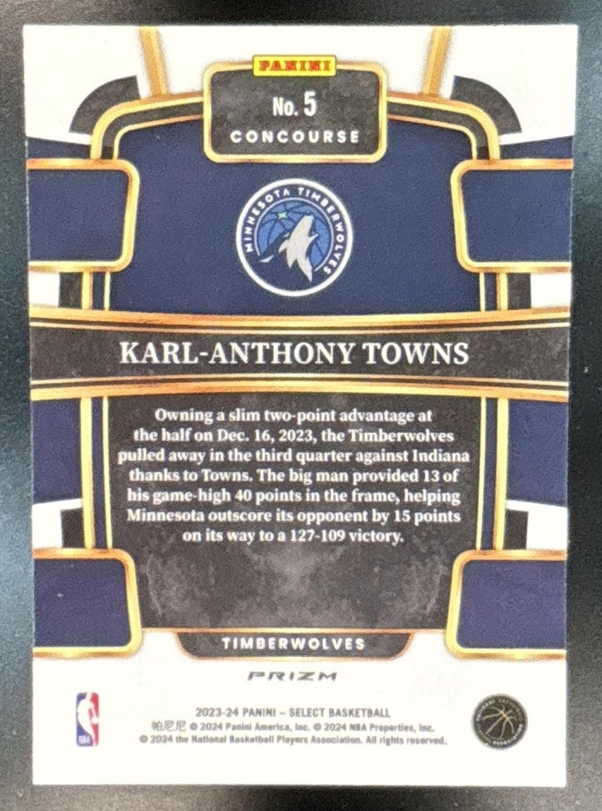 2023-24 Panini Select Karl-Anthony Towns Elephant Prizm SSP #5 Timberwolves - Sports Cards