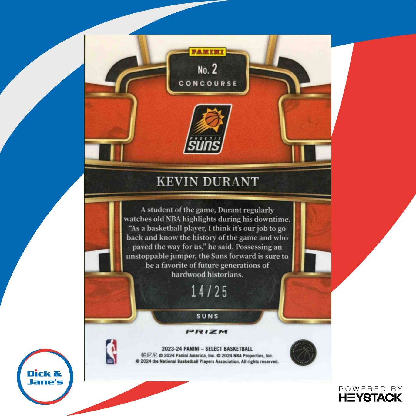 2023-24 Panini Select Kevin Durant Tie Dye Prizms 14/25 Concourse Phoenix Suns - Sports Cards
