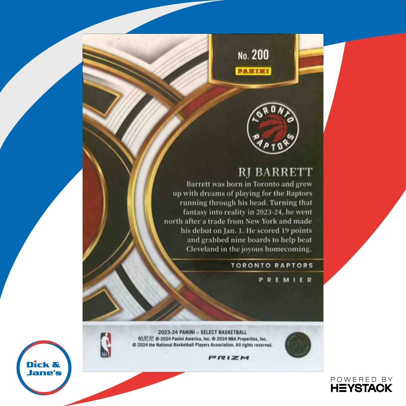 2023-24 Panini Select RJ Barrett Tiger Prizms #200 Premier Toronto Raptors - Sports Cards
