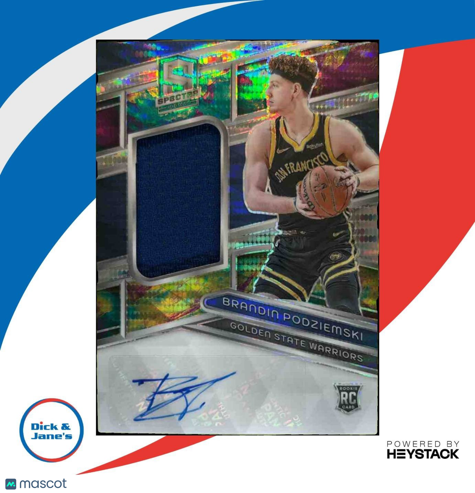 2023-24 Panini Spectra Brandin Podziemski Celestial /99 MEM Auto RC GS Warriors - Sports Cards