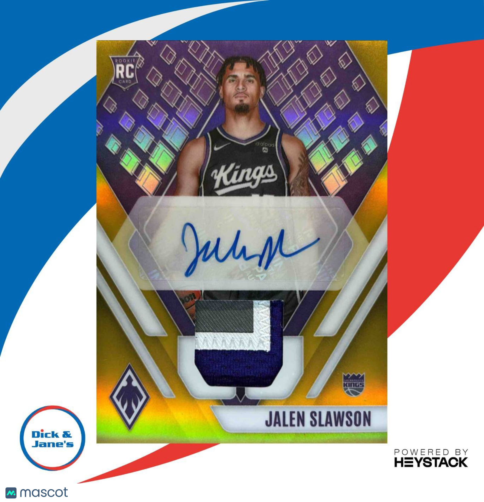 2023-24 Phoenix Jalen Slawson Rookie Jersey Auto Gold 5/10 Sacramento Kings - Sports Cards