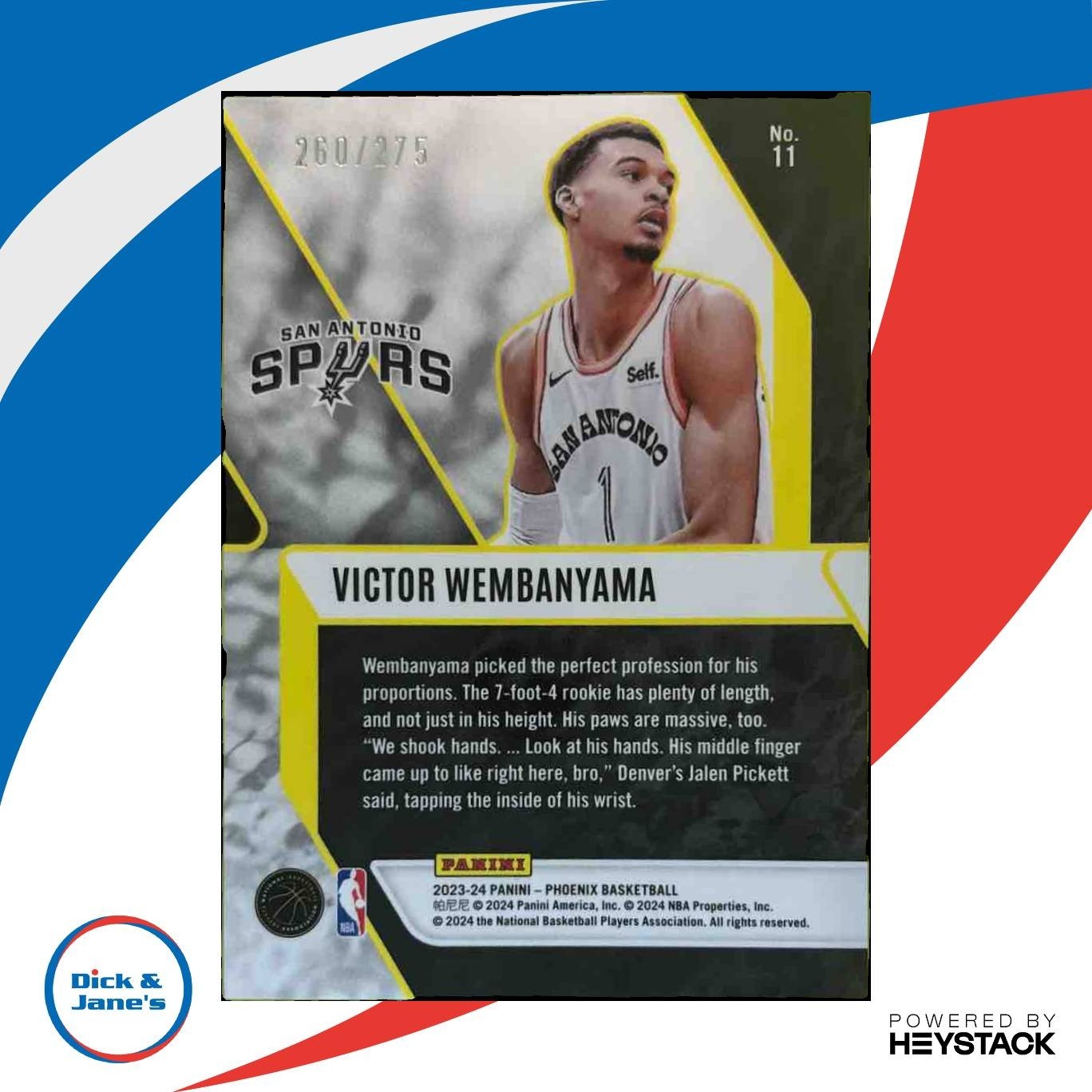 2023-24 Phoenix Victor Wembanyama Paragon Blue Lazer /275 #13 RC Spurs - Sports Cards