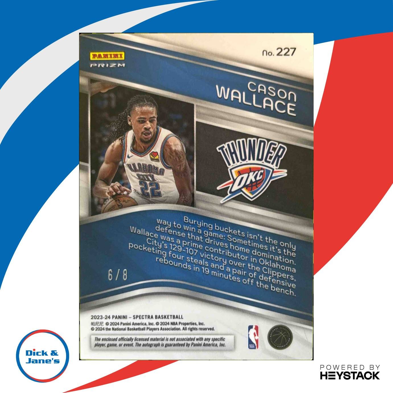 2023-24 Spectra Cason Wallace Rookie Jersey Auto International Neon Splatter 6/8 - Sports Cards