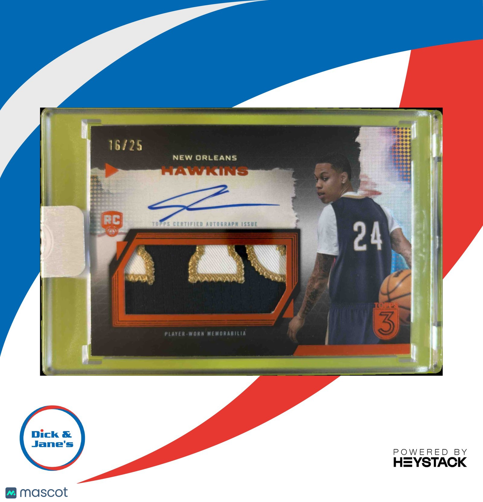 2023-24 Topps 3 Jordan Hawkins Rookie Relics Auto Prime Bronze 16/25 New Orleans - Sports Cards