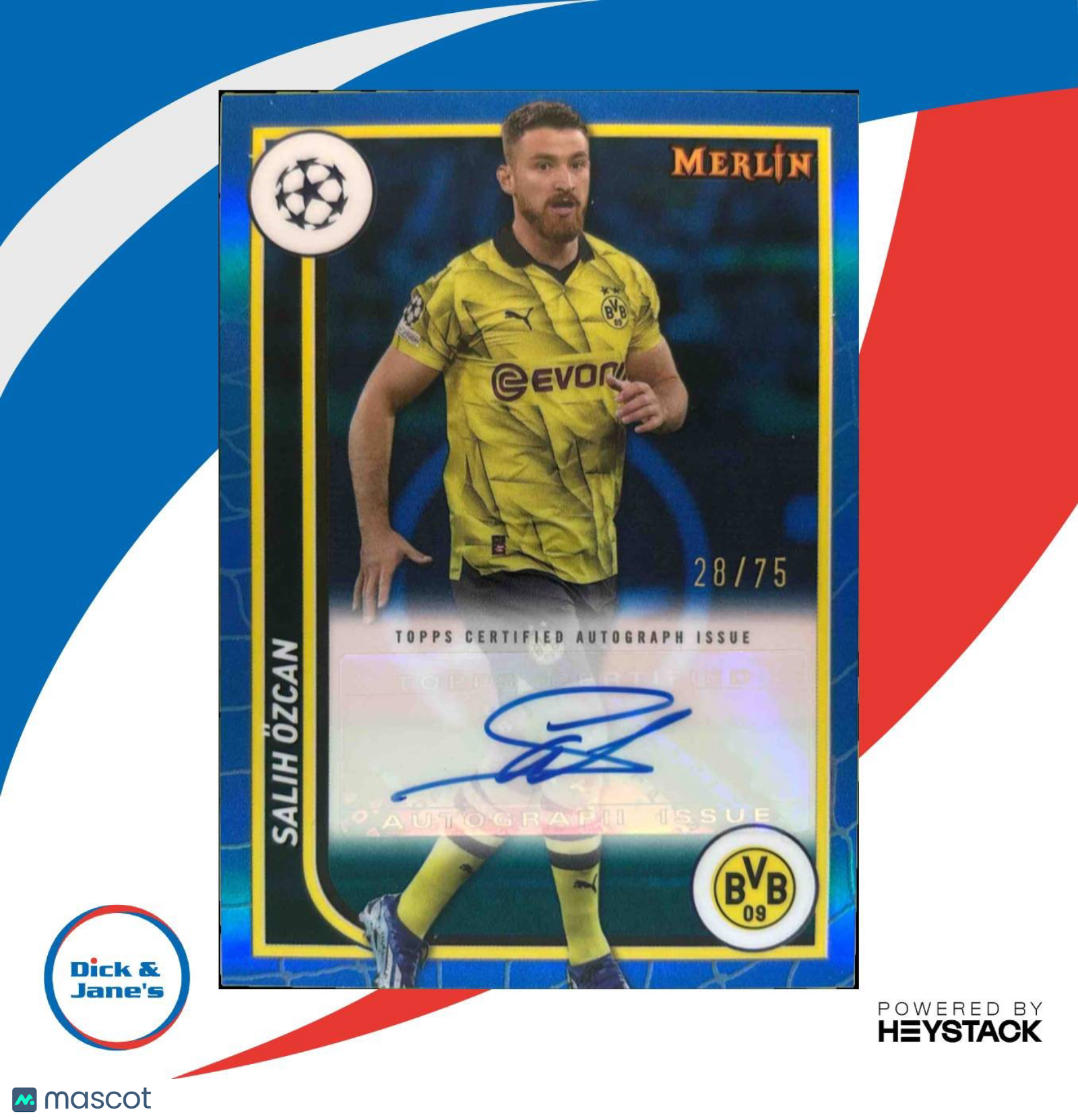 2023-24 Topps Chrome Merlin UEFA Club Competitions Salih Ozcan Auto Blue Ref /75 - Sports Cards