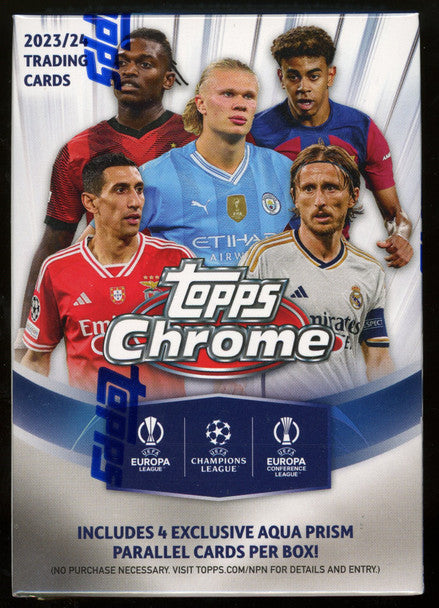2023/24 Topps CHROME UEFA Club Competitions Soccer Blaster Box (4 Aqua Prism Parallels) - Blaster Box