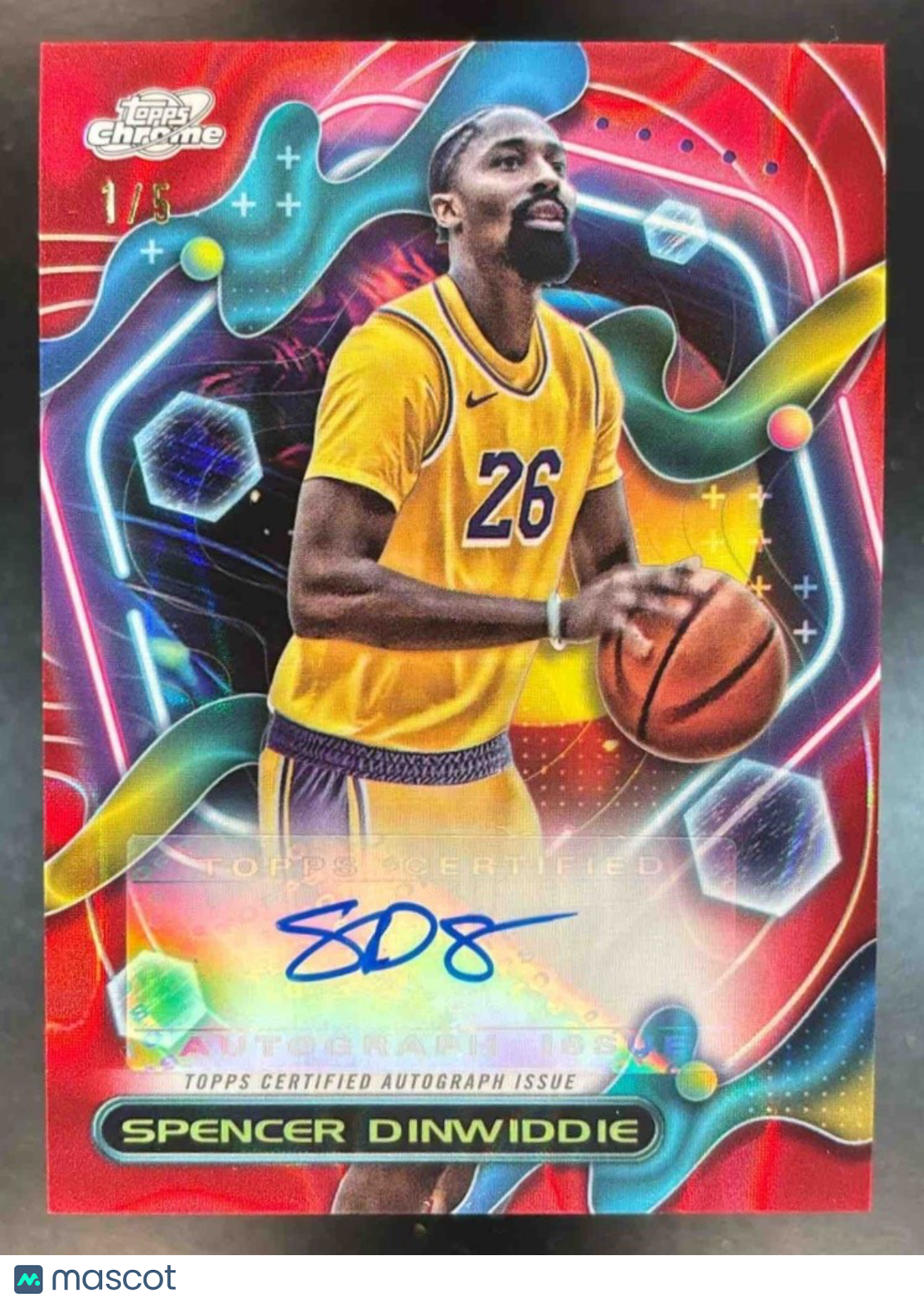 2023-24 Topps Cosmic Chrome Spencer Dinwiddie Auto Red Flare Refractor 1/5 - Sports Cards