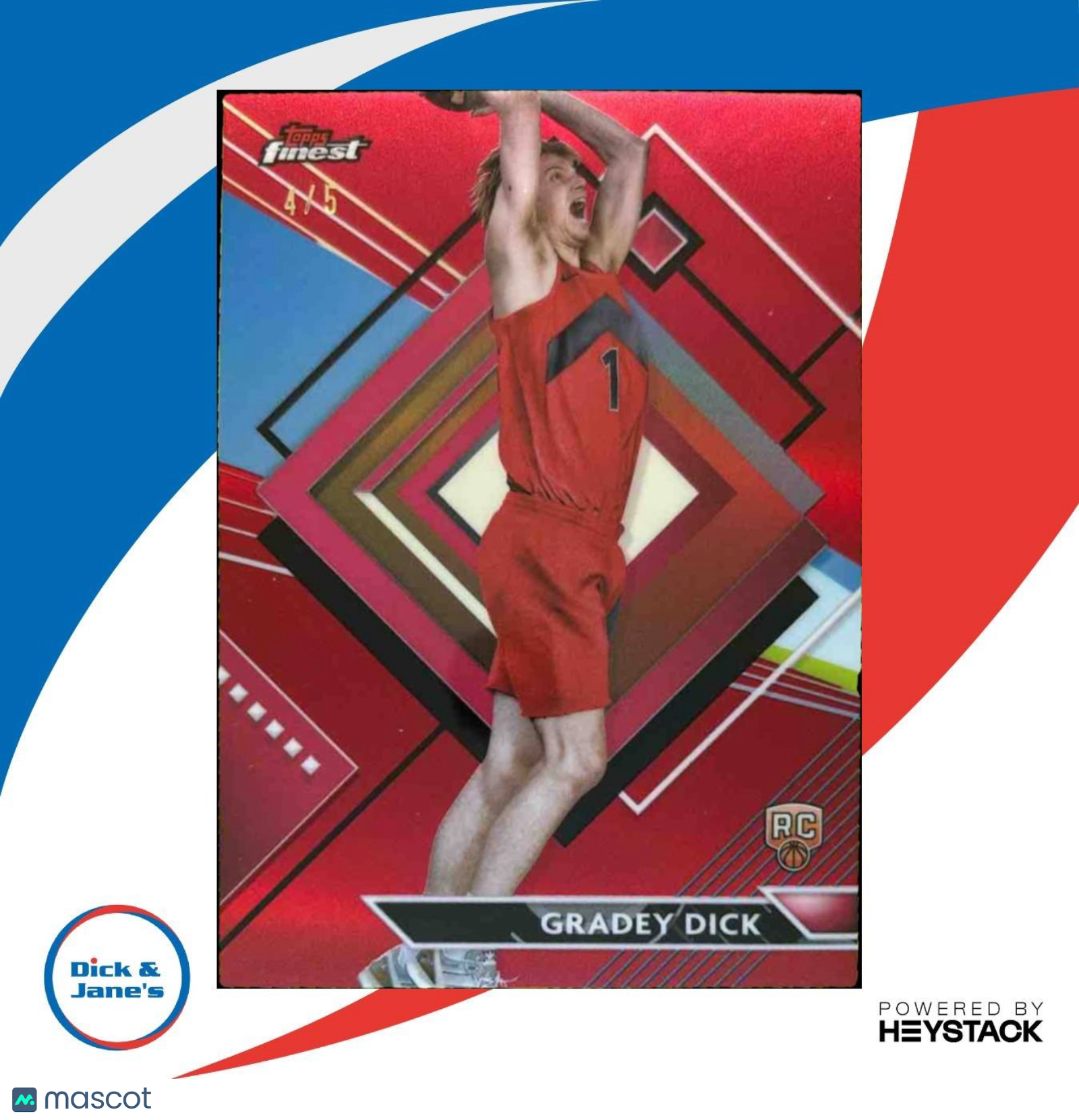 2023-24 Topps Finest Gradey Dick Red Refractor 4/5 #280 RC Rare Toronto Raptors - Sports Cards