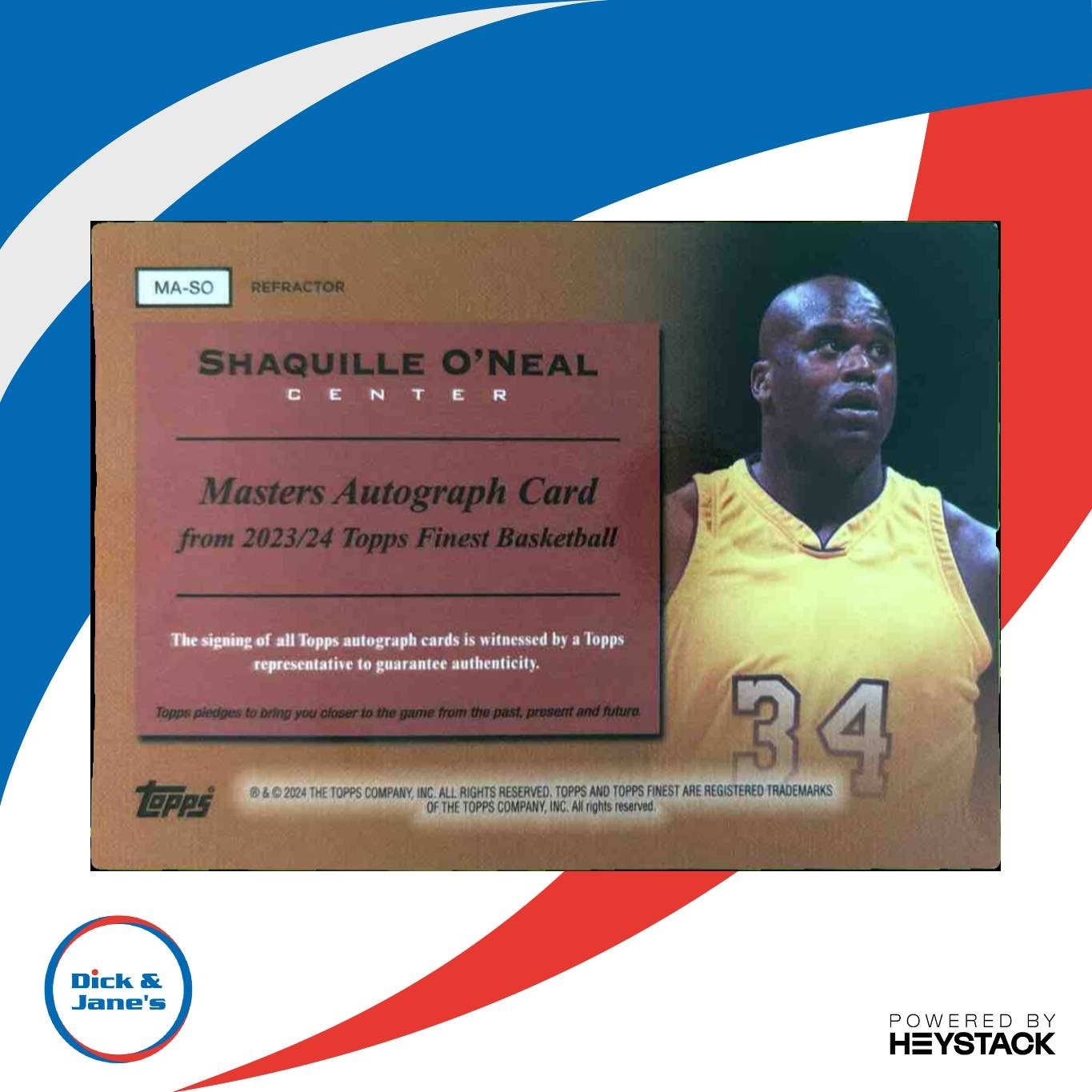 2023-24 Topps Finest Shaquille O’Neal Masters Auto Gold /50 Los Angeles Lakers - Sports Cards