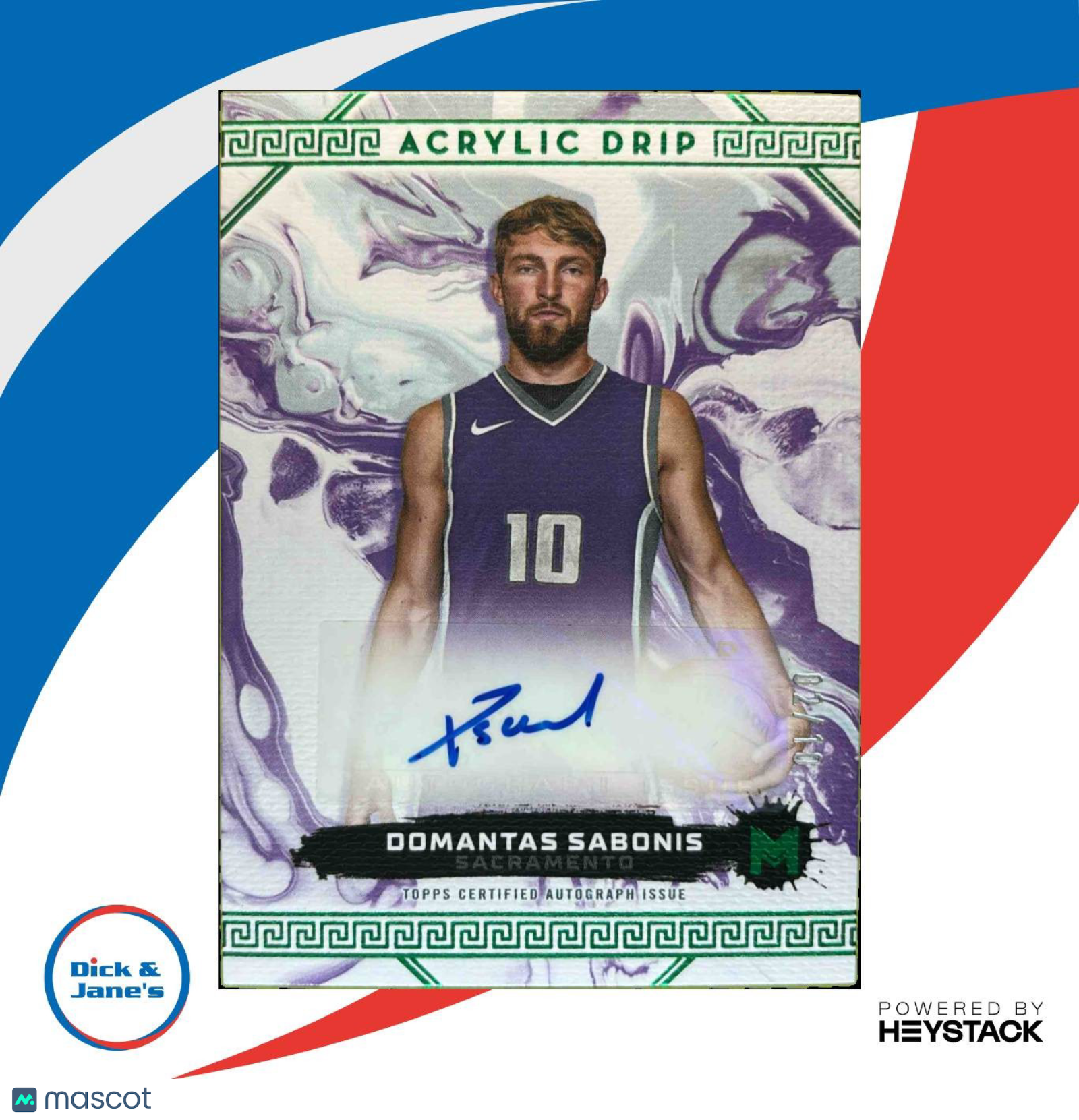 2023-24 Topps Motif Domantas Sabonis Acrylic Drip Auto Windsor Green 2/10 Kings - Sports Cards