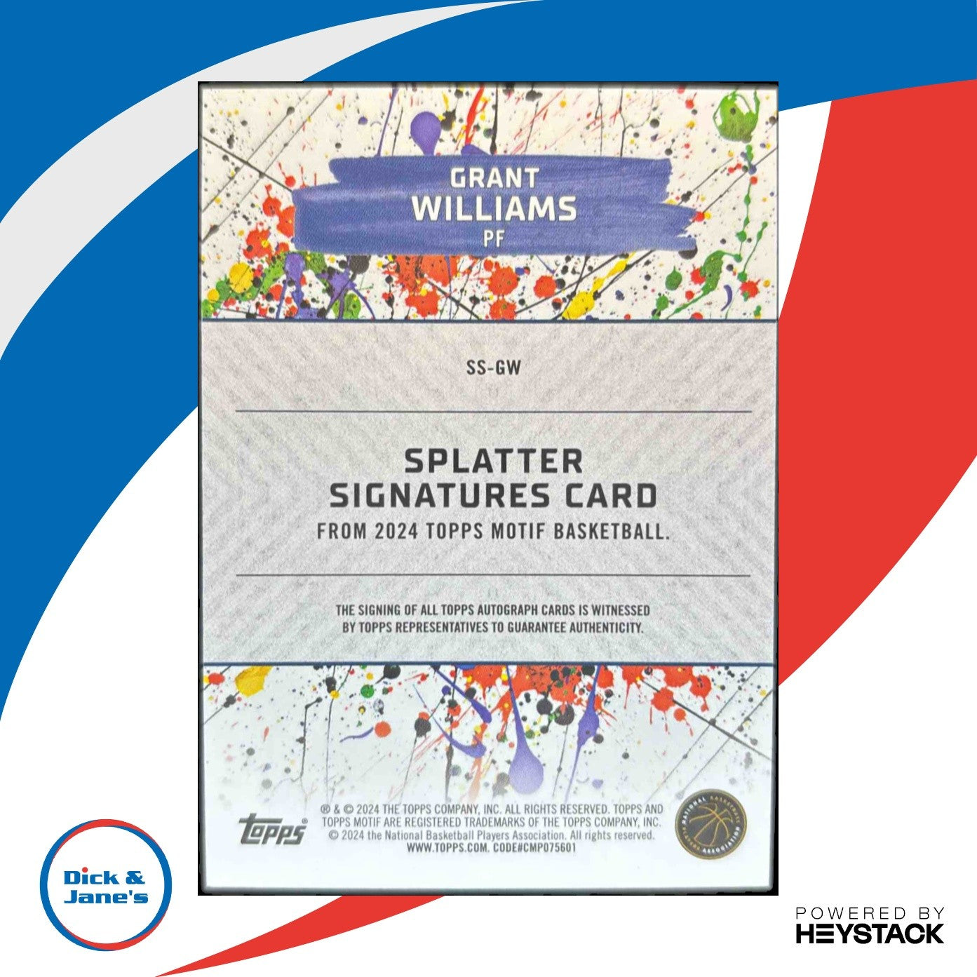 2023-24 Topps Motif Grant Williams Splatter Signatures 11/25 Auto Charlotte - Sports Cards