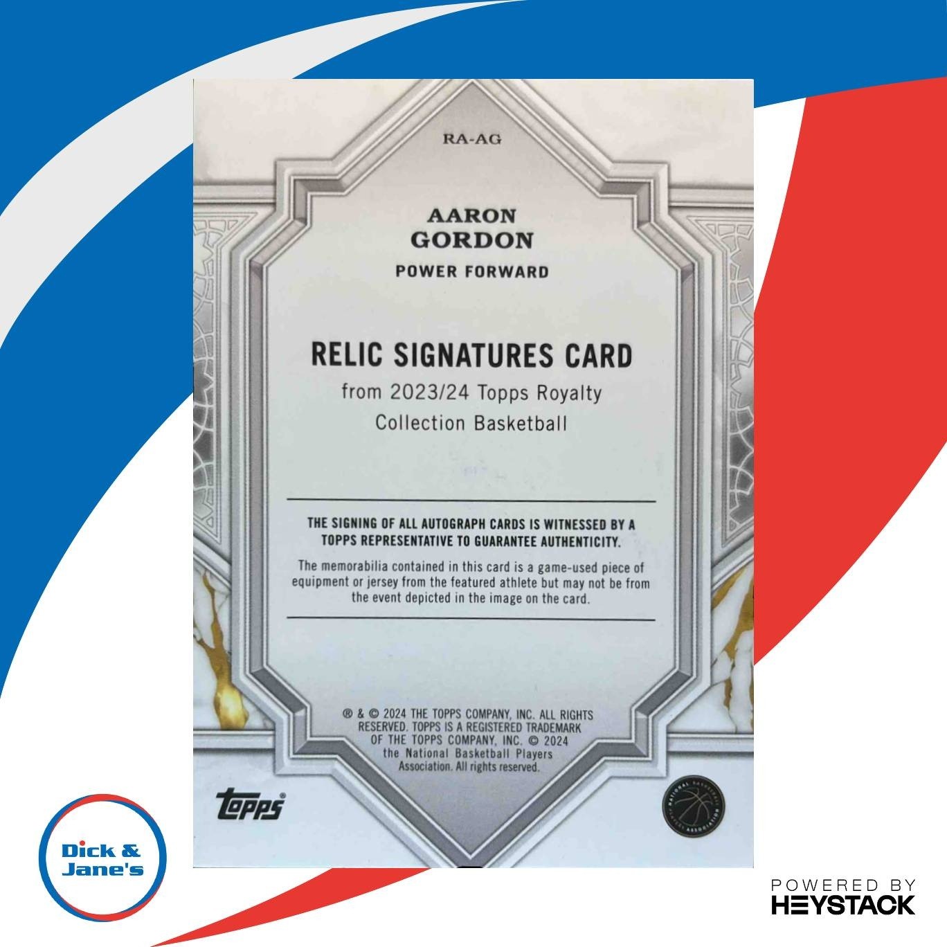 2023-24 Topps Royalty Collection Aaron Gordon Relic Signatures Blue 7/15 Nuggets - Sports Cards