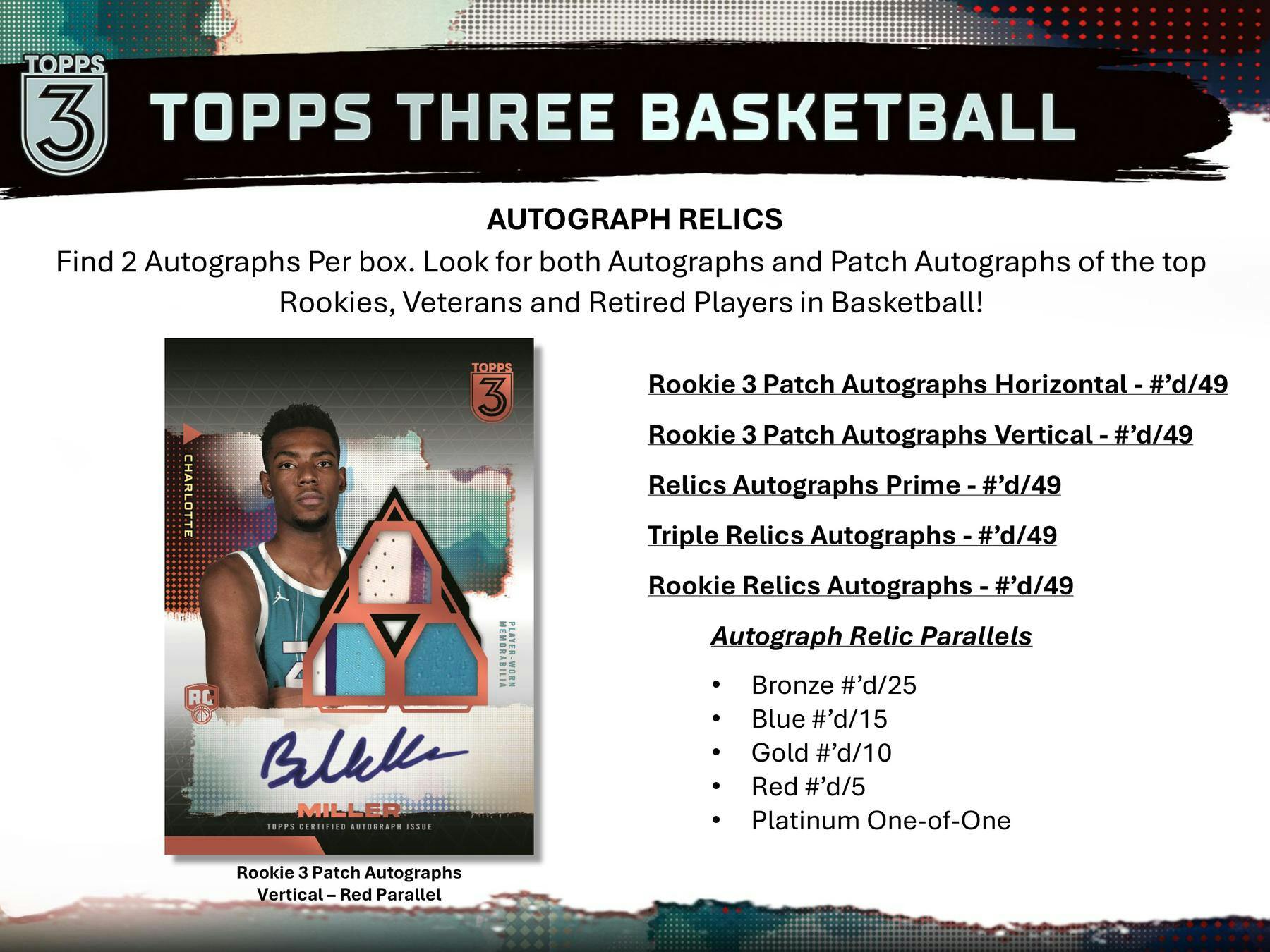 2023/24 Topps Three Basketball Hobby Box (Two Encased Autos) - NBA Hobby Box