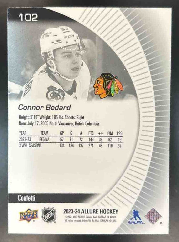 2023-24 Upper Deck Allure Connor Bedard Confetti #102 RC Chicago Blackhawks - Sports Cards