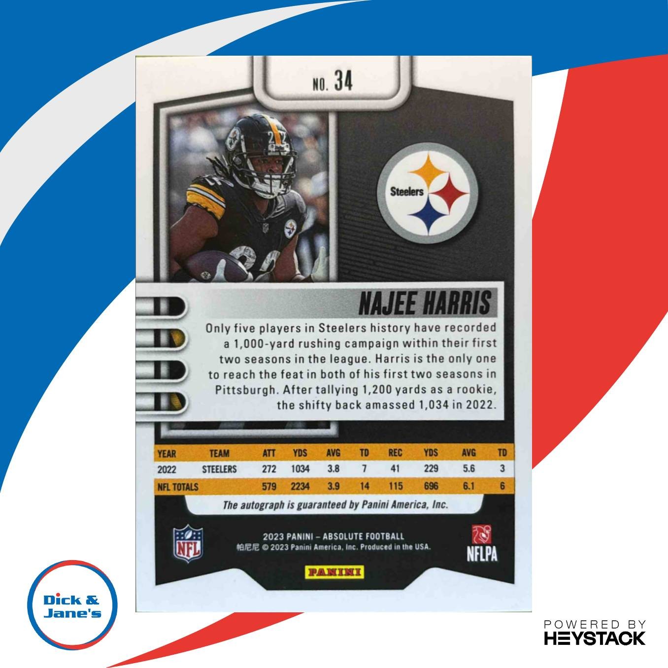 2023 Absolute Najee Harris Signatures Gold Star /10 #34 Auto Pittsburgh Steelers - Sports Cards