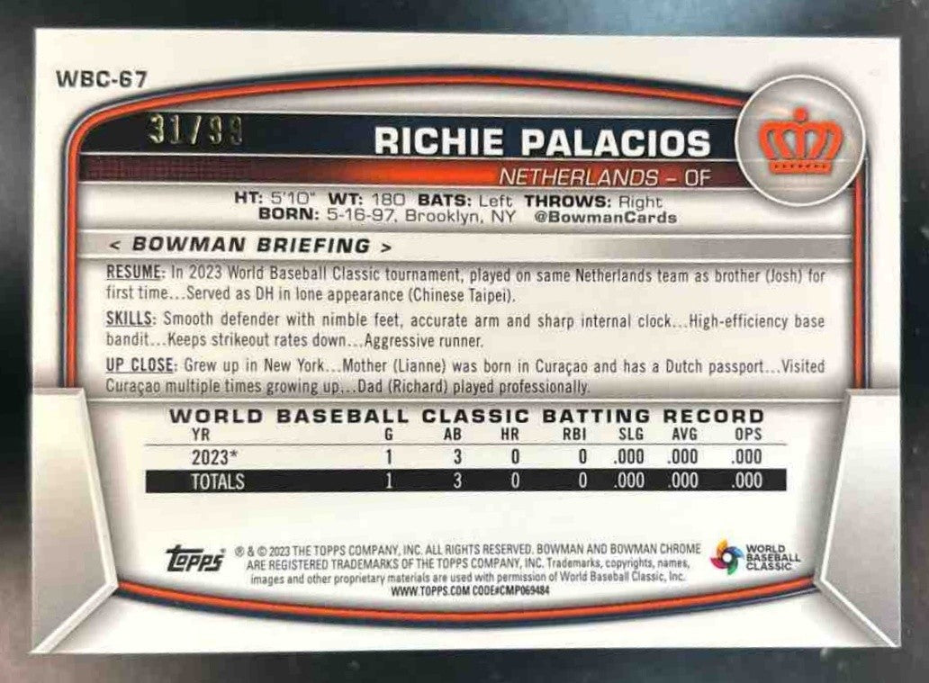2023 Bowman Chrome Richie Palacios WBC Flag Variations Green /99 #WBC-67 - Sports Cards