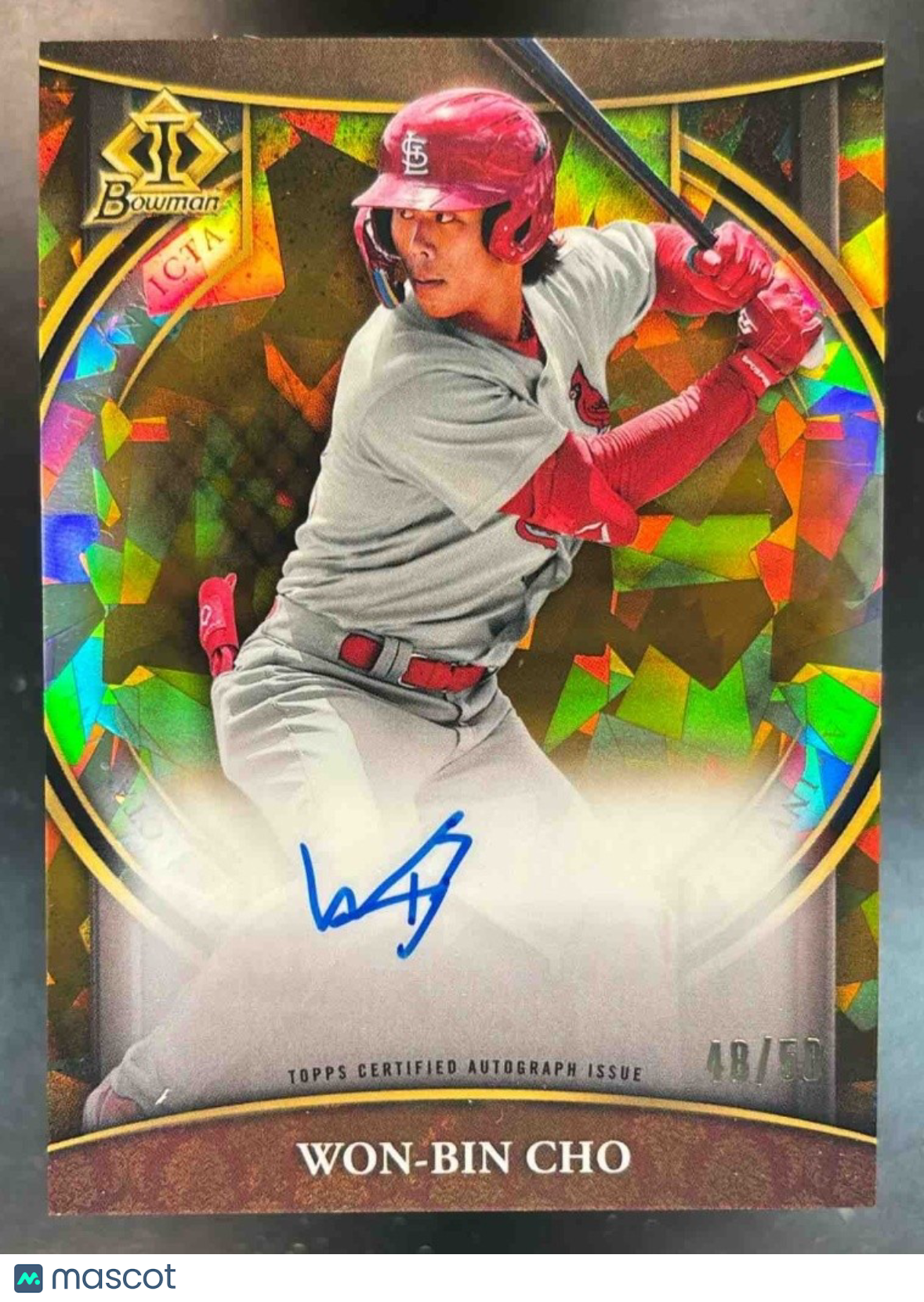 2023 Bowman Chrome Won-Bin Cho Invicta Auto Gold Atomic /50 St. Louis Cardinals - Sports Cards