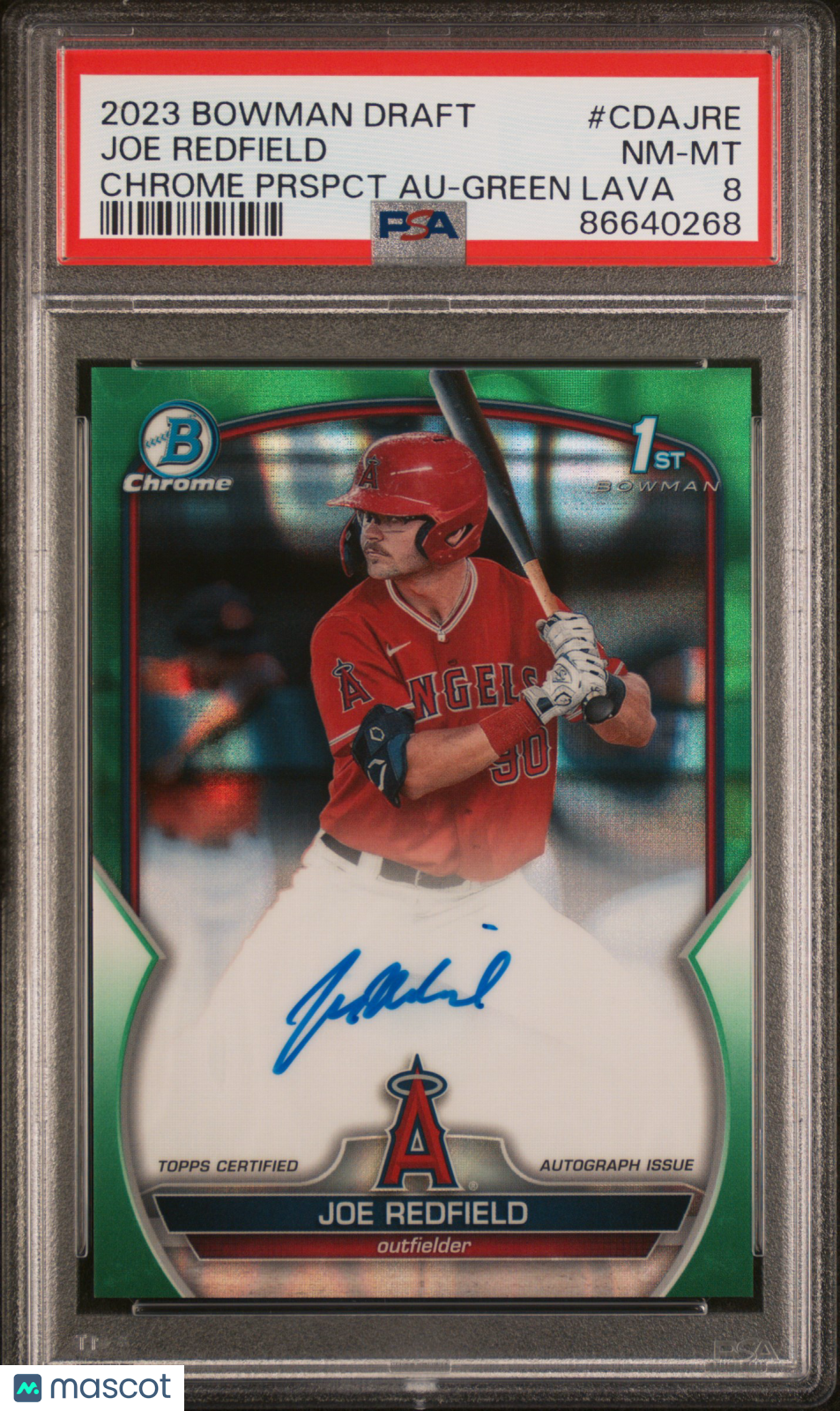 2023 Bowman Draft Chrome Prospect Autograph Joe Redfield PSA 8 Green Lava /99 - Graded Sports Cards