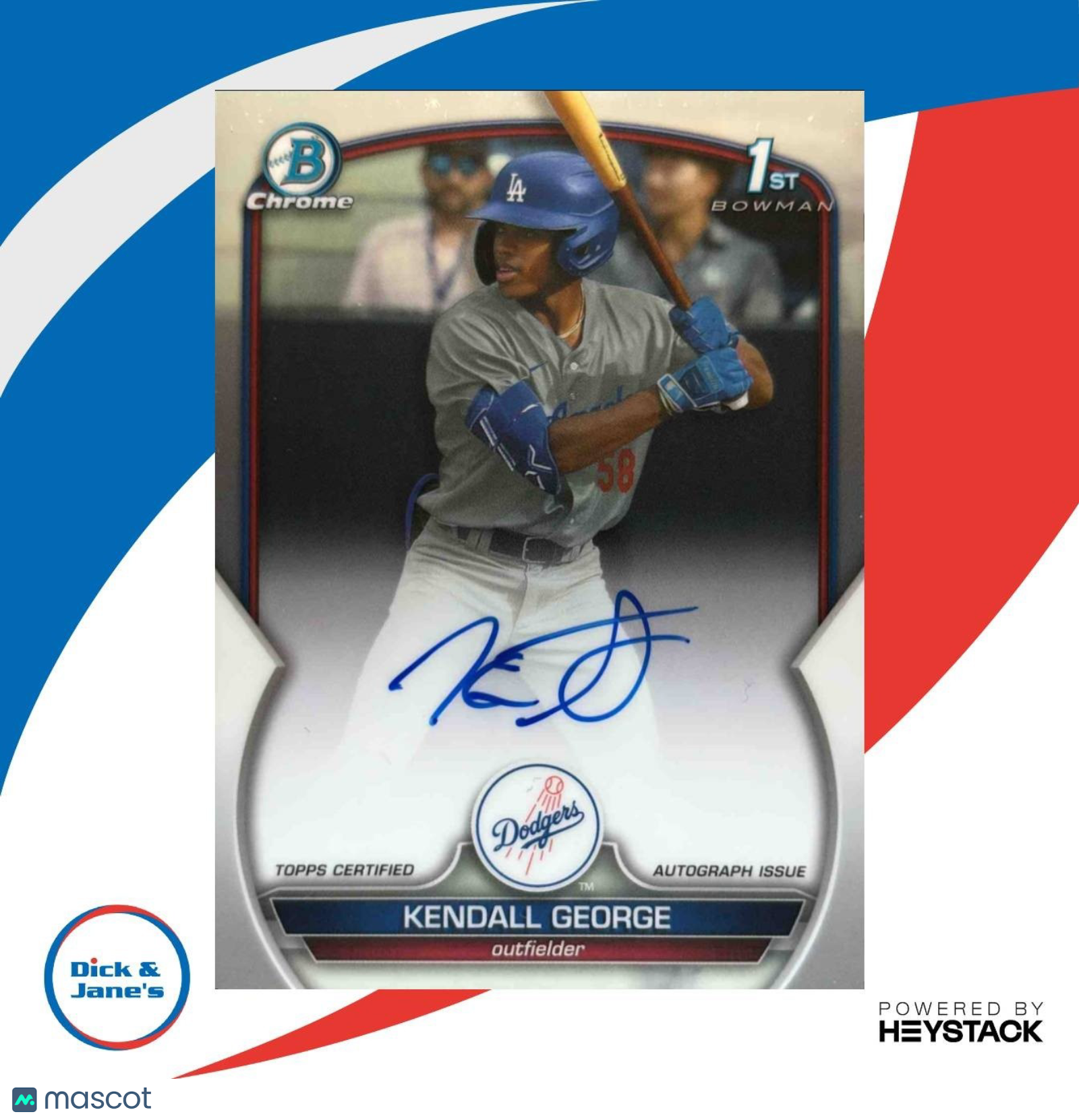 2023 Bowman Draft Kendall George Chrome Auto 1st Prospect Los Angeles Dodgers - Sports Cards