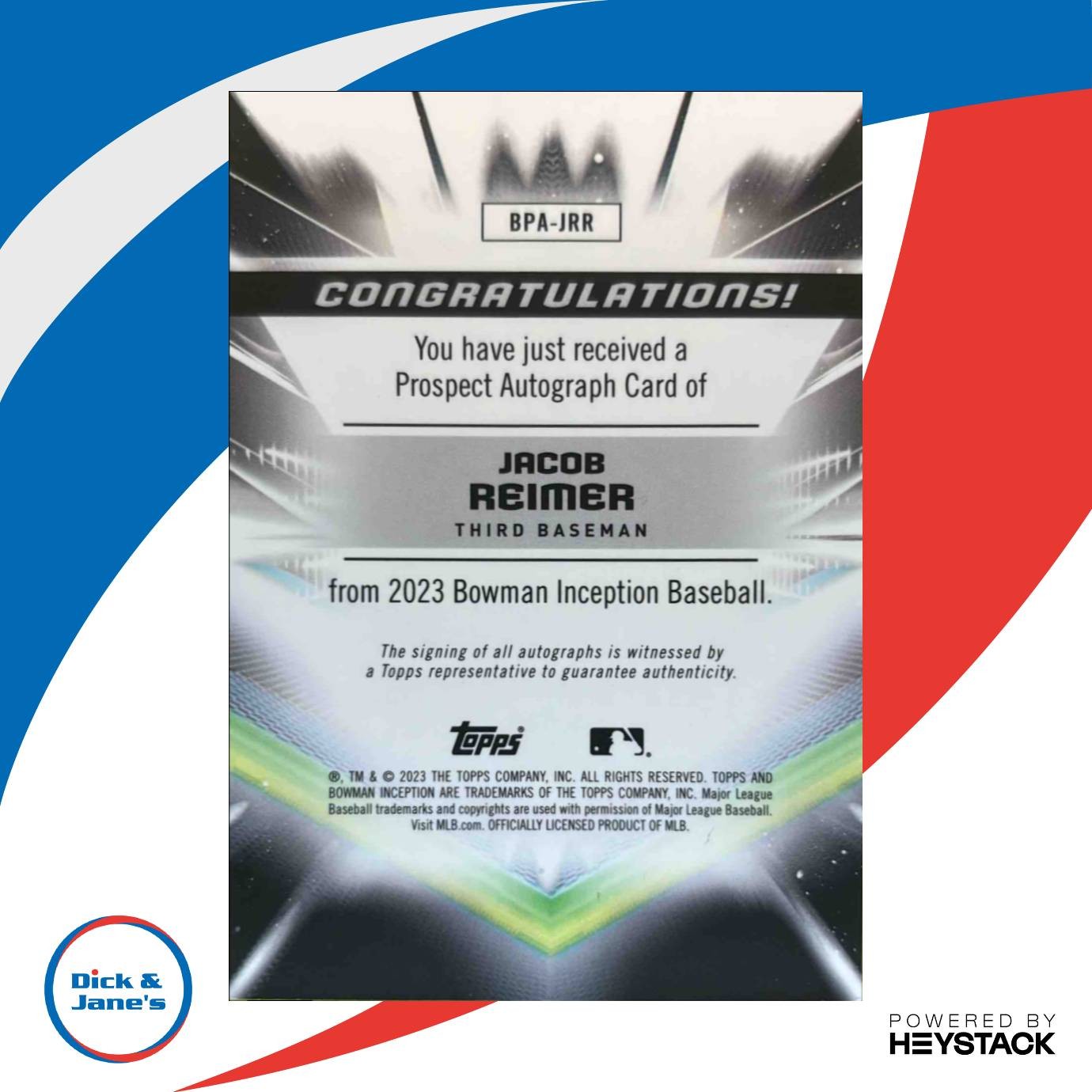 2023 Bowman Inception Jacob Reimer Auto Gold Foil 22/50 #BPA-JRR New York Mets - Sports Cards