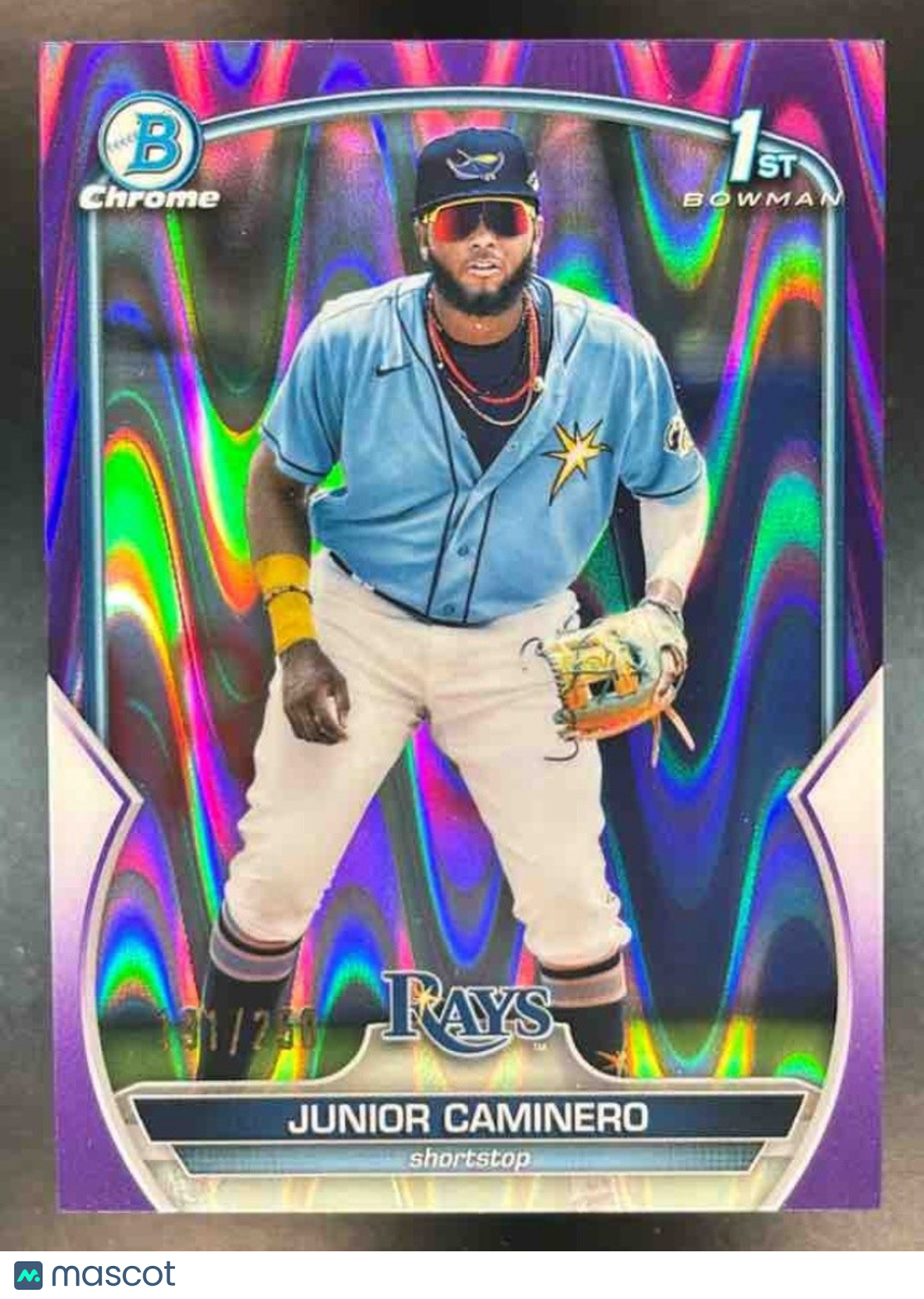 2023 Bowman Junior Caminero Chrome Purple Ray Wave /250 BCP-61 1st Prospect Rays - Sports Cards