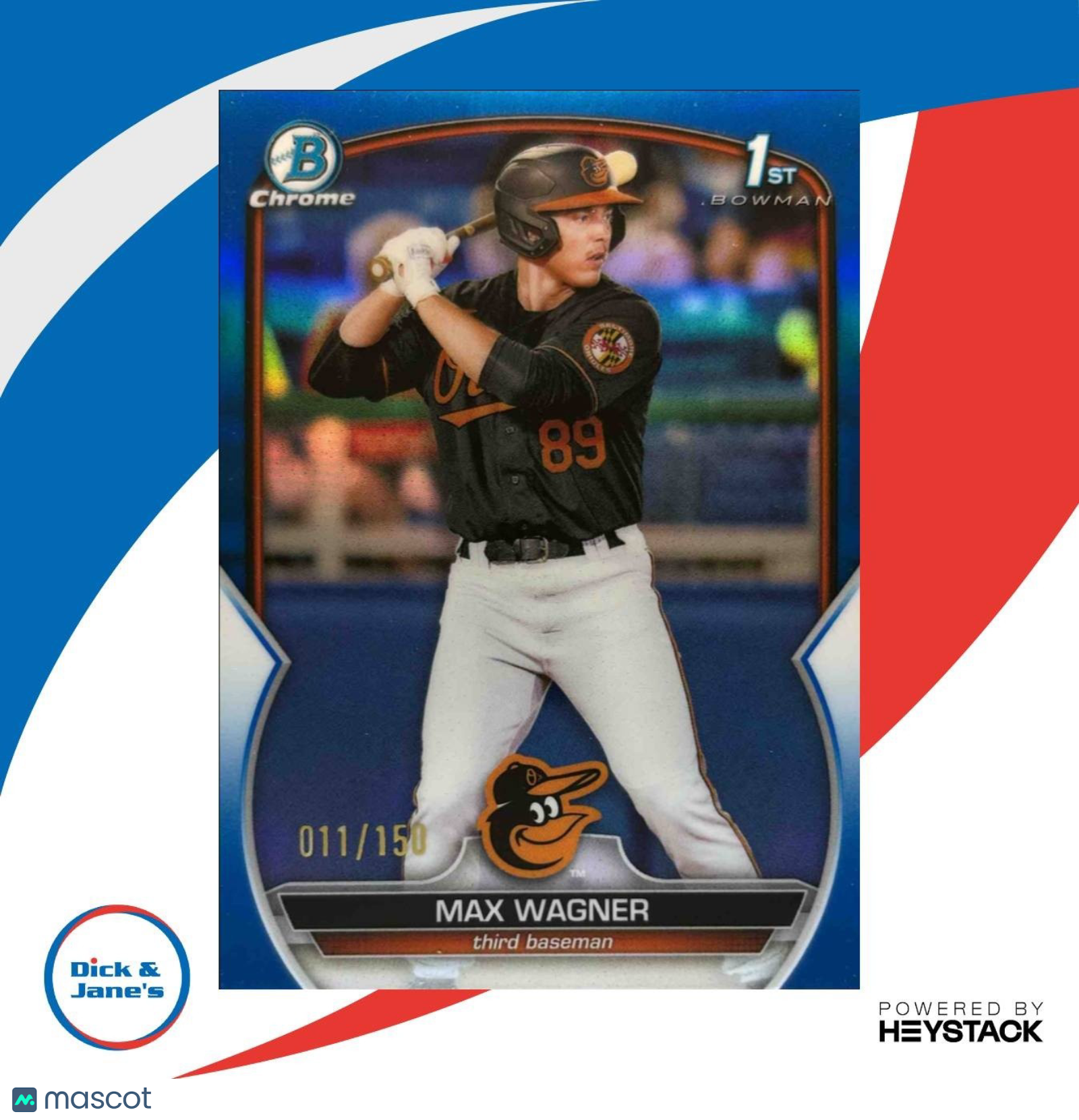 2023 Bowman Max Wagner Chrome Blue Refractor 11/150 #BCP-8 1st Prospect Orioles - Sports Cards