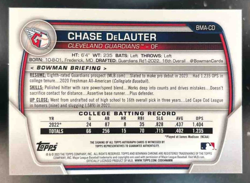 2023 Bowman Mega Box Chase DeLauter Chrome Prospects Auto Mojo Refractor - Sports Cards