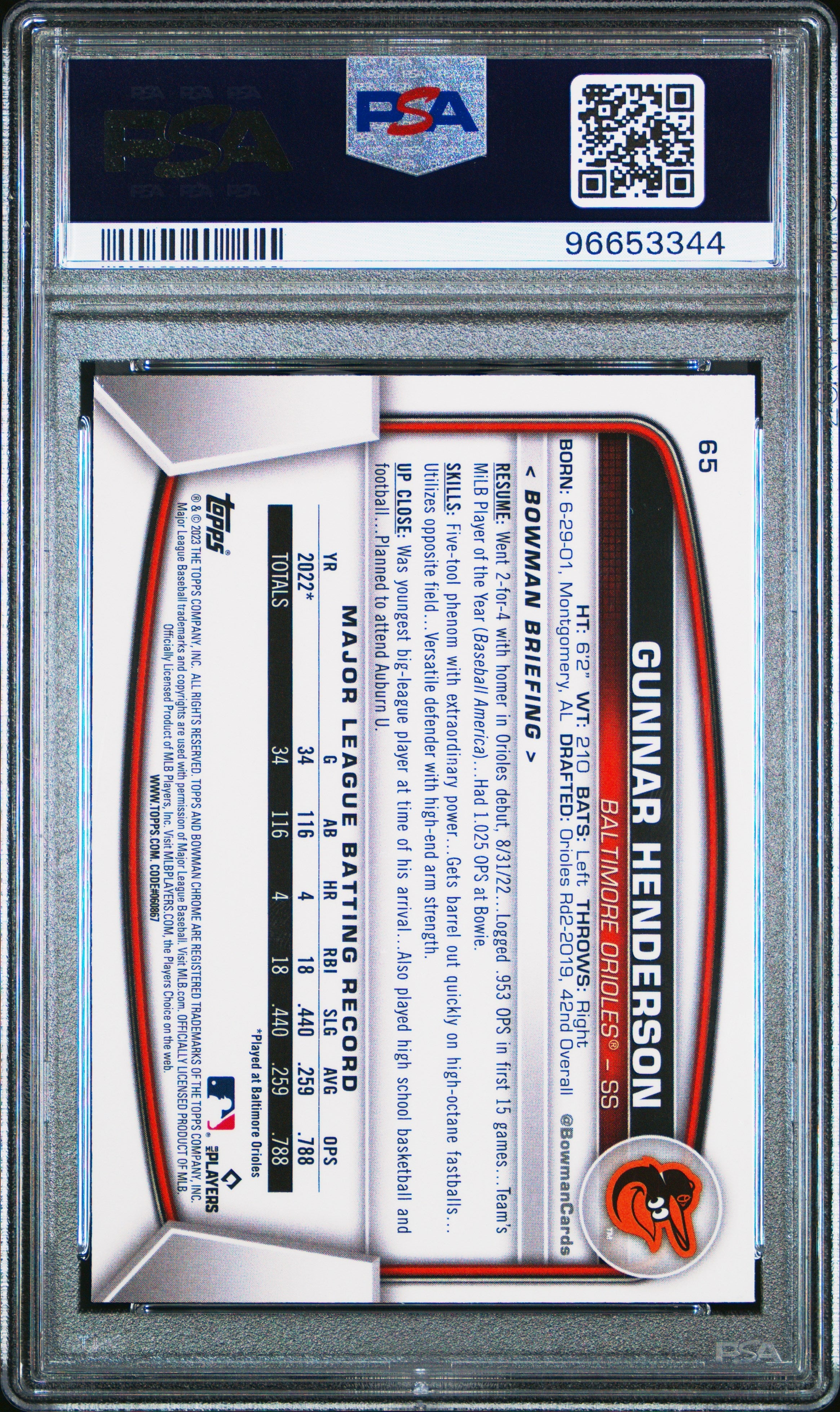 2023 Bowman Mega Box Chrome Gunnar Henderson #65 PSA 10 - Graded Sports Cards