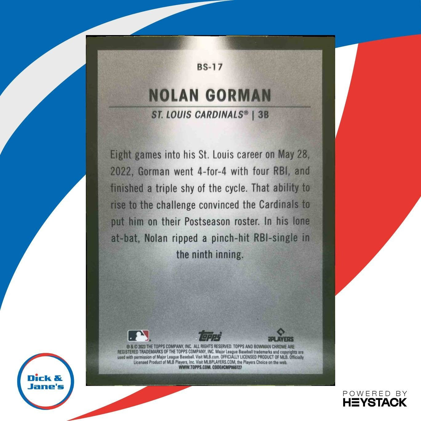 2023 Bowman Nolan Gorman Spotlights Chrome #BS-17 RC St. Louis Cardinals - Sports Cards