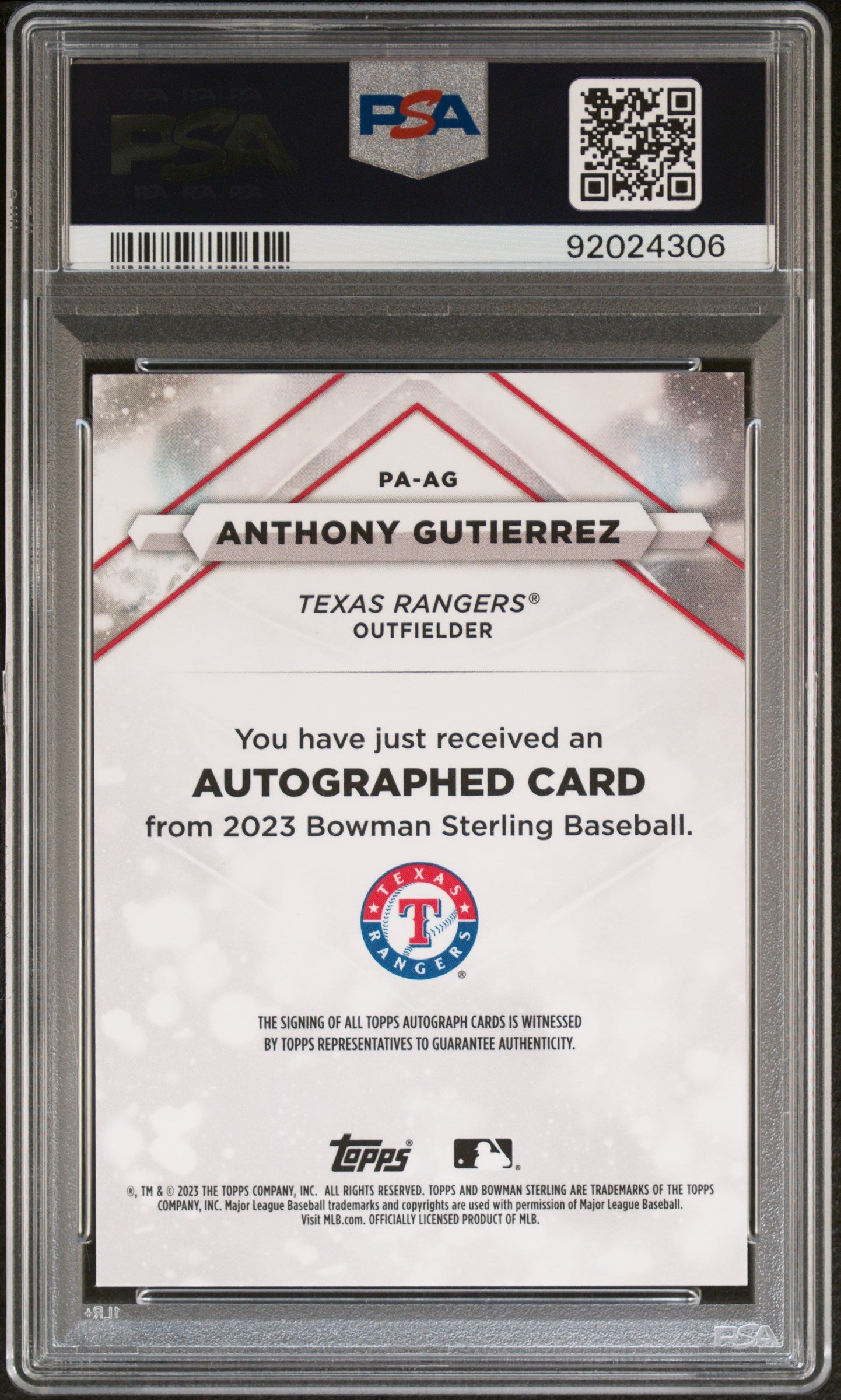 2023 Bowman Sterling Auto Anthony Gutierrez Prospect Auto Rose Gold PSA 9 /15 - Graded Sports Cards
