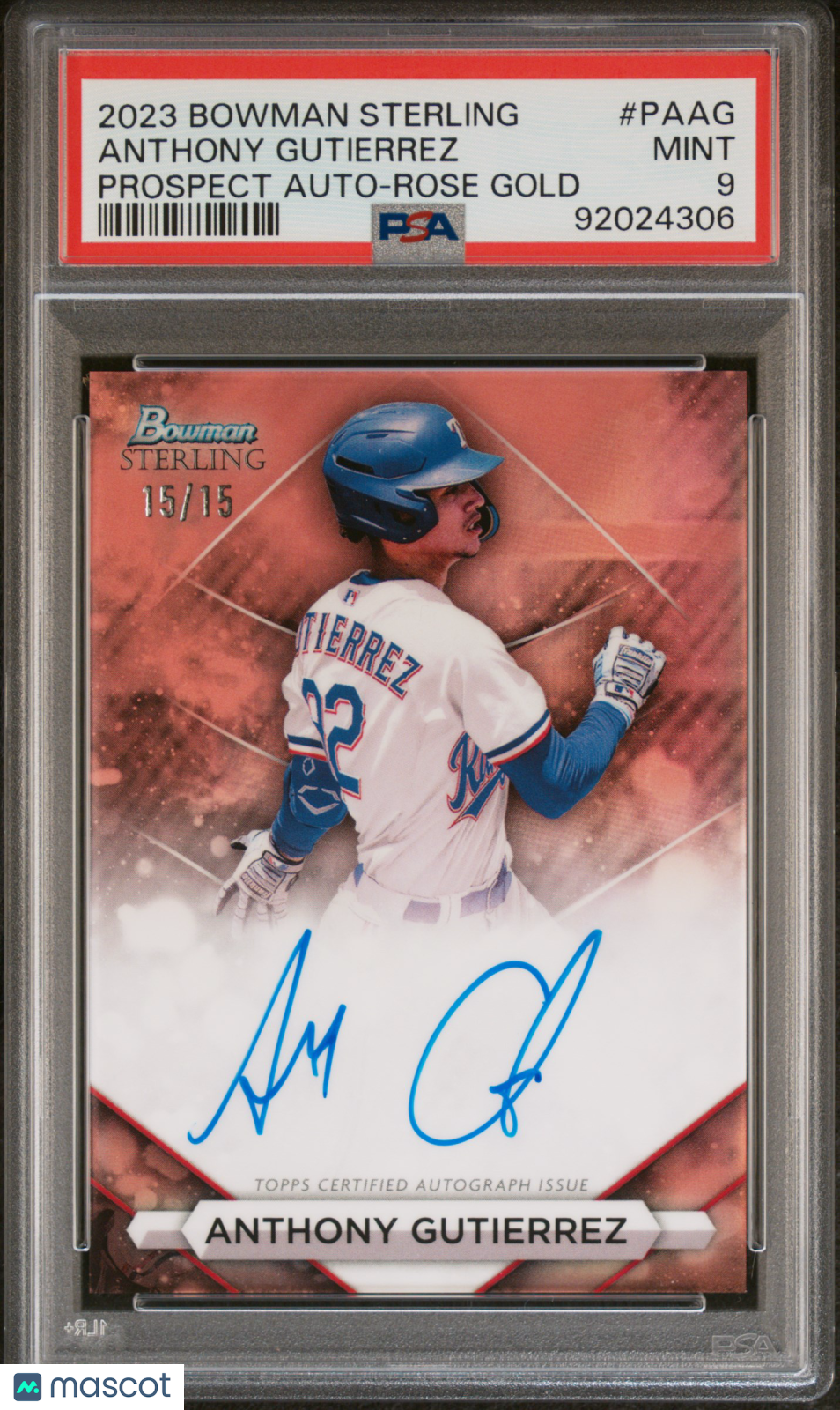2023 Bowman Sterling Auto Anthony Gutierrez Prospect Auto Rose Gold PSA 9 /15 - Graded Sports Cards