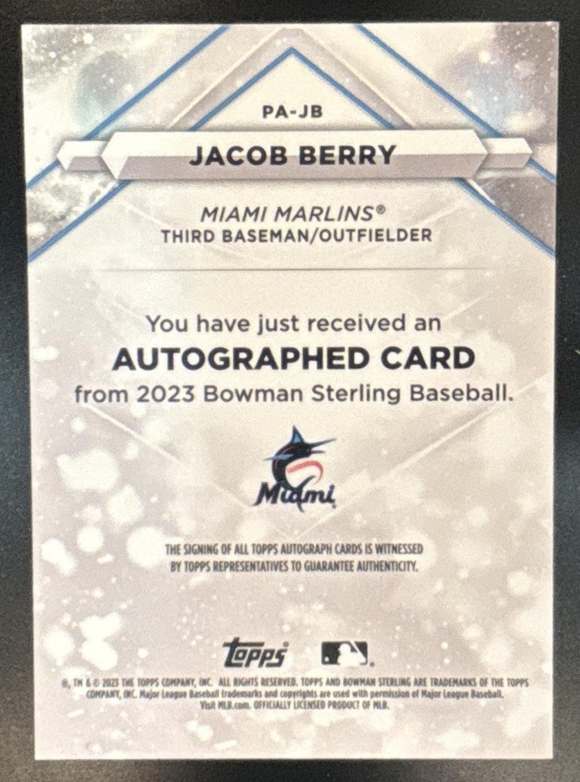 2023 Bowman Sterling Jacob Berry Prospect Auto Wave /125 #PA-JB Miami Marlins - Sports Cards