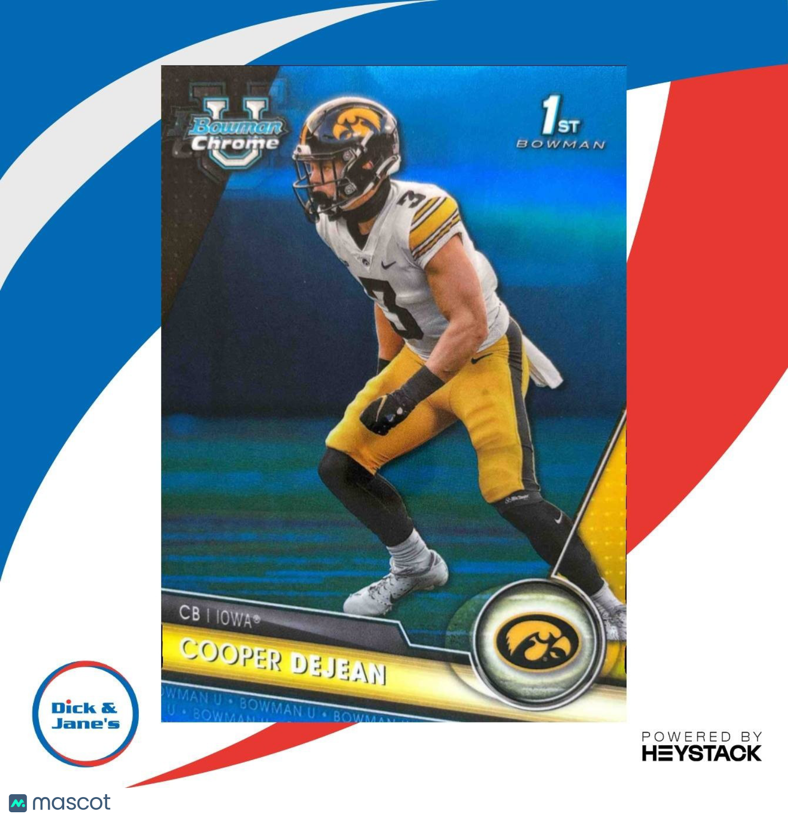 2023 Bowman University Chrome Cooper Dejean Blue Refractor 193/199 #27 Hawkeyes - Sports Cards