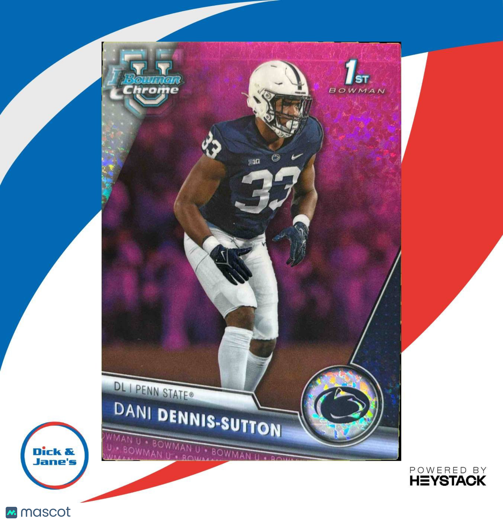 2023 Bowman University Chrome Dani Dennis-Sutton Fuschia Mini Diamond Ref /150 - Sports Cards