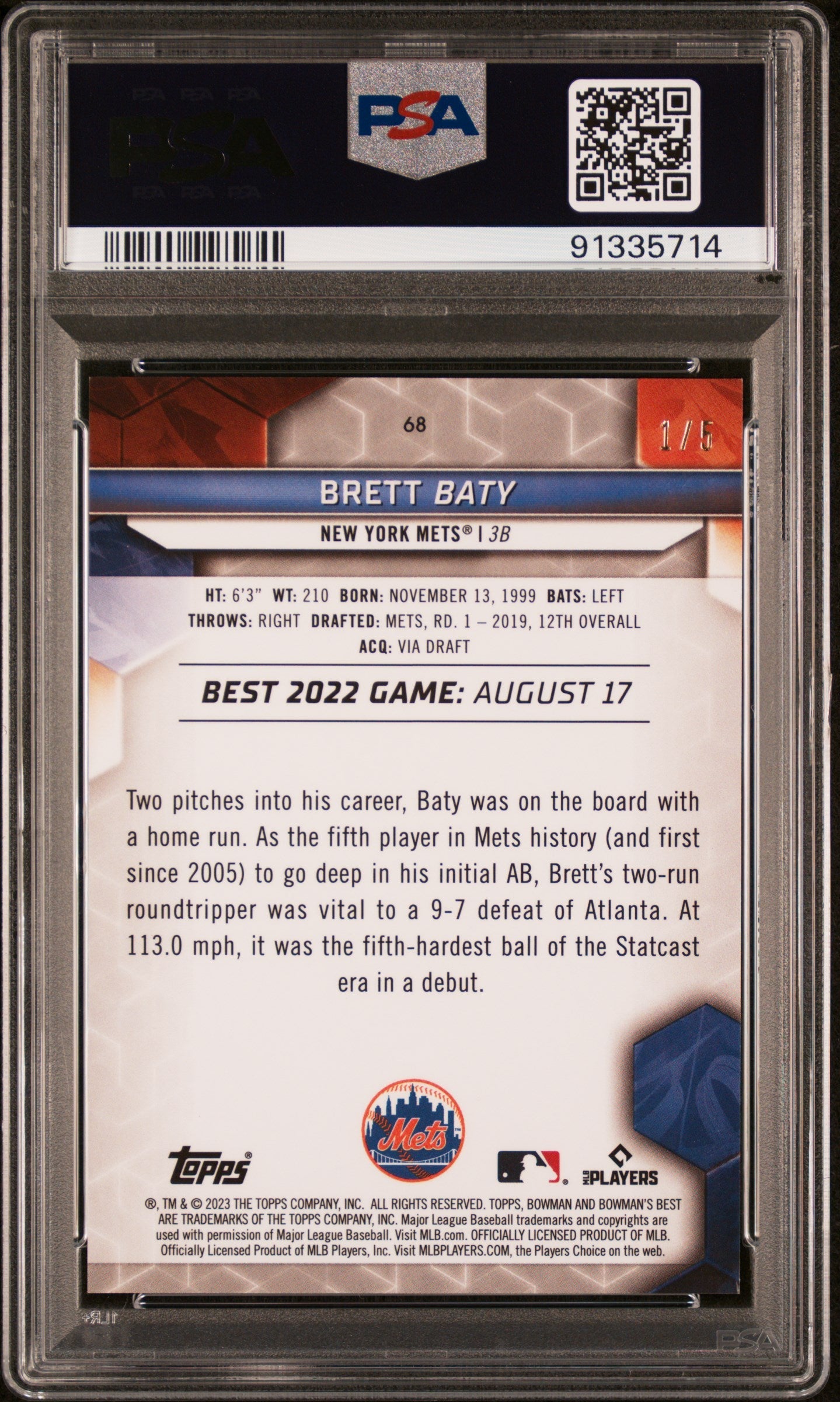 2023 Bowman’s Best Brett Baty Red Lava #68 PSA 9 - Graded Sports Cards