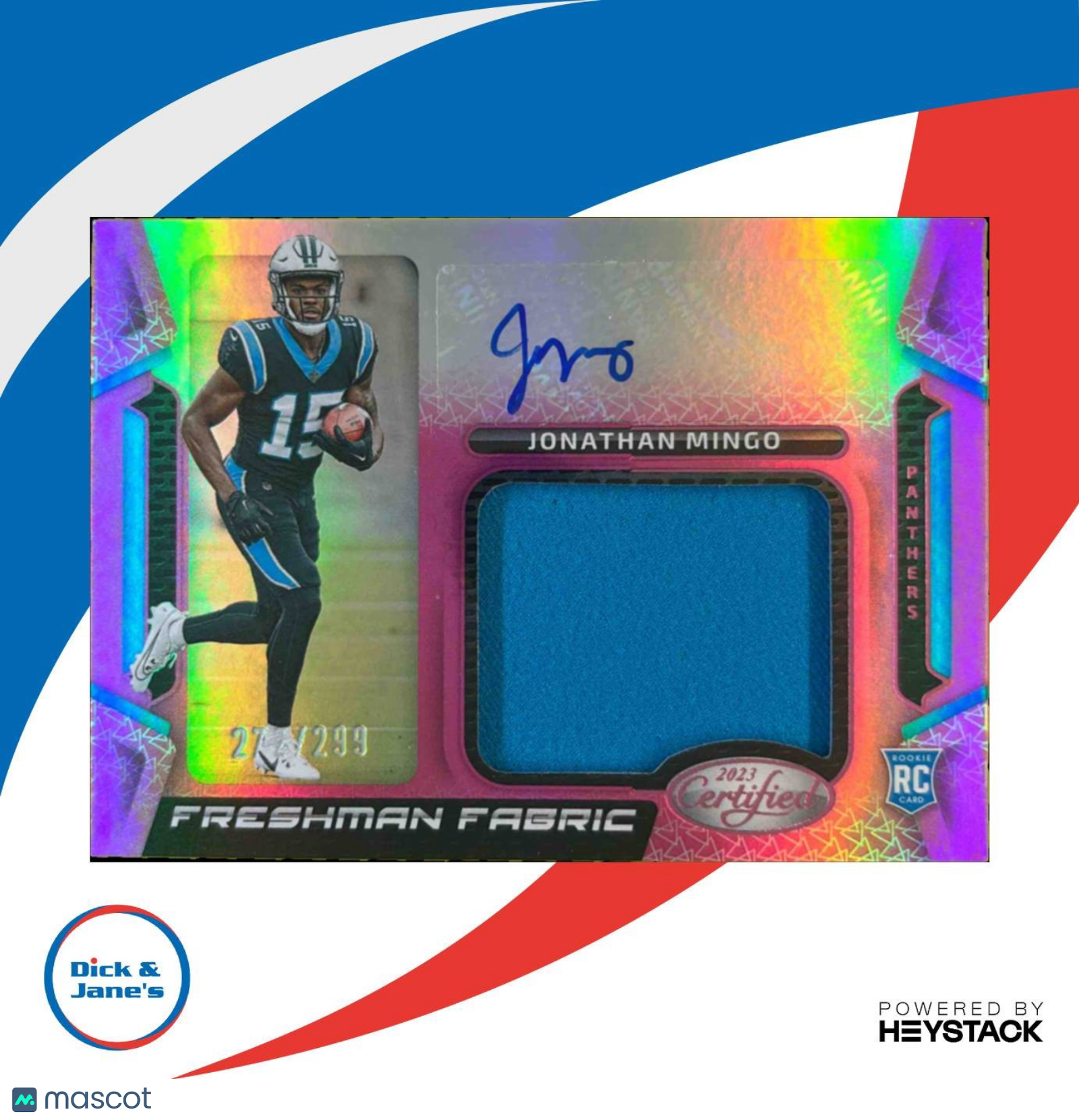 2023 Certified Jonathan Mingo Freshman Fabric Mirror Signatures Pink /299 Auto - Sports Cards