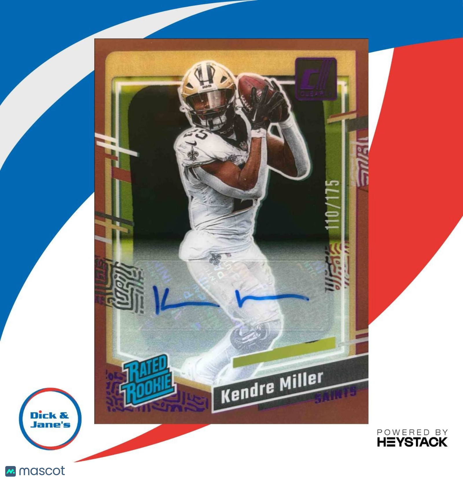 2023 Clearly Donruss Kendre Miller Auto Purple /175 #72 RC New Orleans Saints - Sports Cards