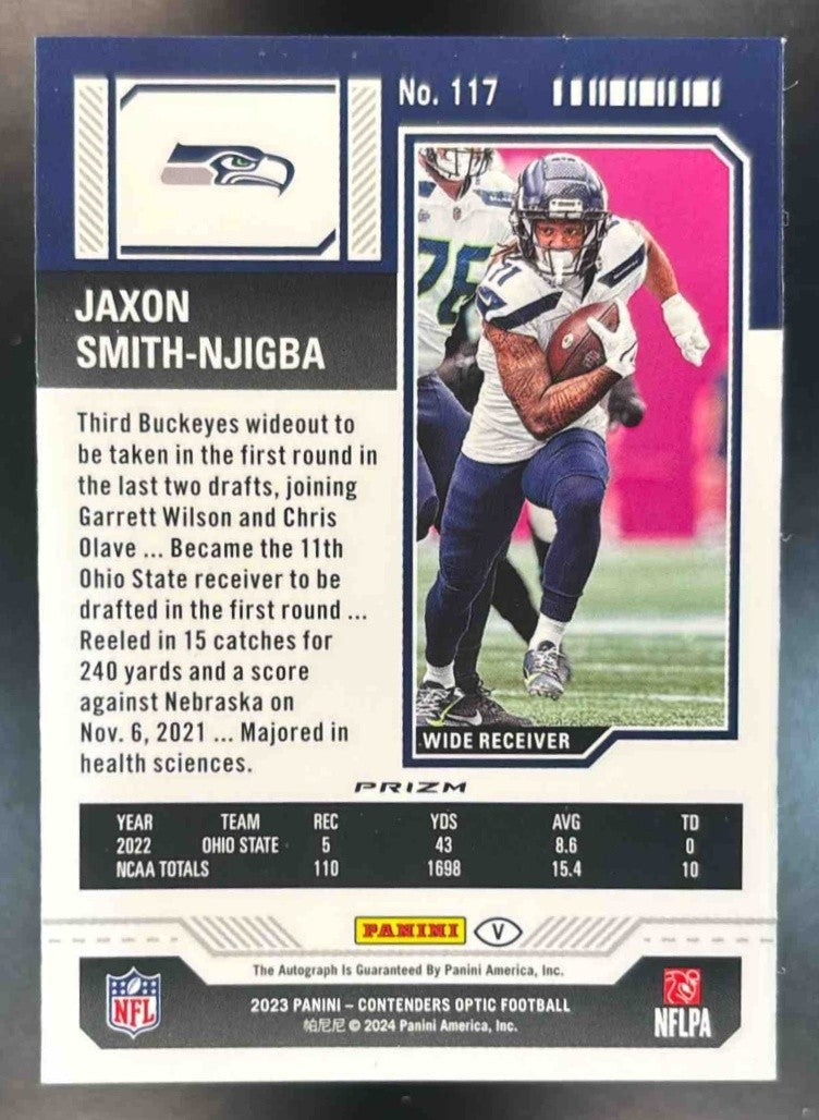 2023 Contenders Optic Jaxon Smith-Njigba #117b Rookie Ticket RPS Auto RC Seahawk - Sports Cards