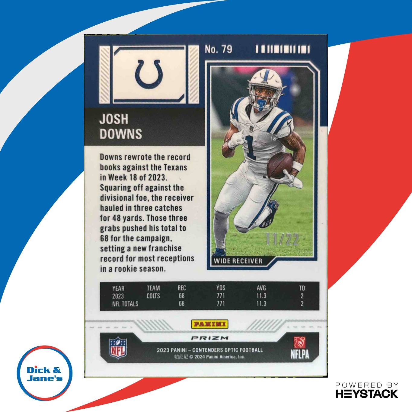 2023 Contenders Optic Josh Downs Cracked Ice 11/22 #79 RC Indianapolis Colts - Sports Cards