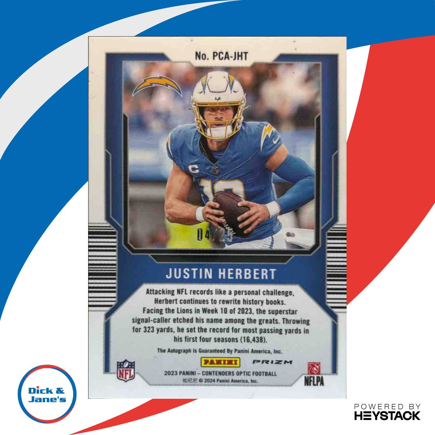 2023 Contenders Optic Justin Herbert Perennial Auto Black Scope 4/25 Chargers - Sports Cards