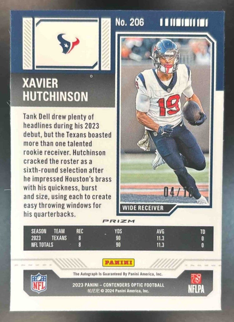 2023 Contenders Optic Xavier Hutchinson Gold 410 #206 Auto RC Houston Texans - Sports Cards