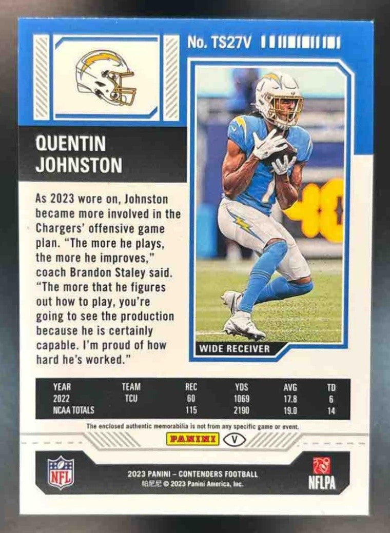 2023 Contenders Quentin Johnston Rookie Ticket Swatches Variations RC Chargers - Sports Cards