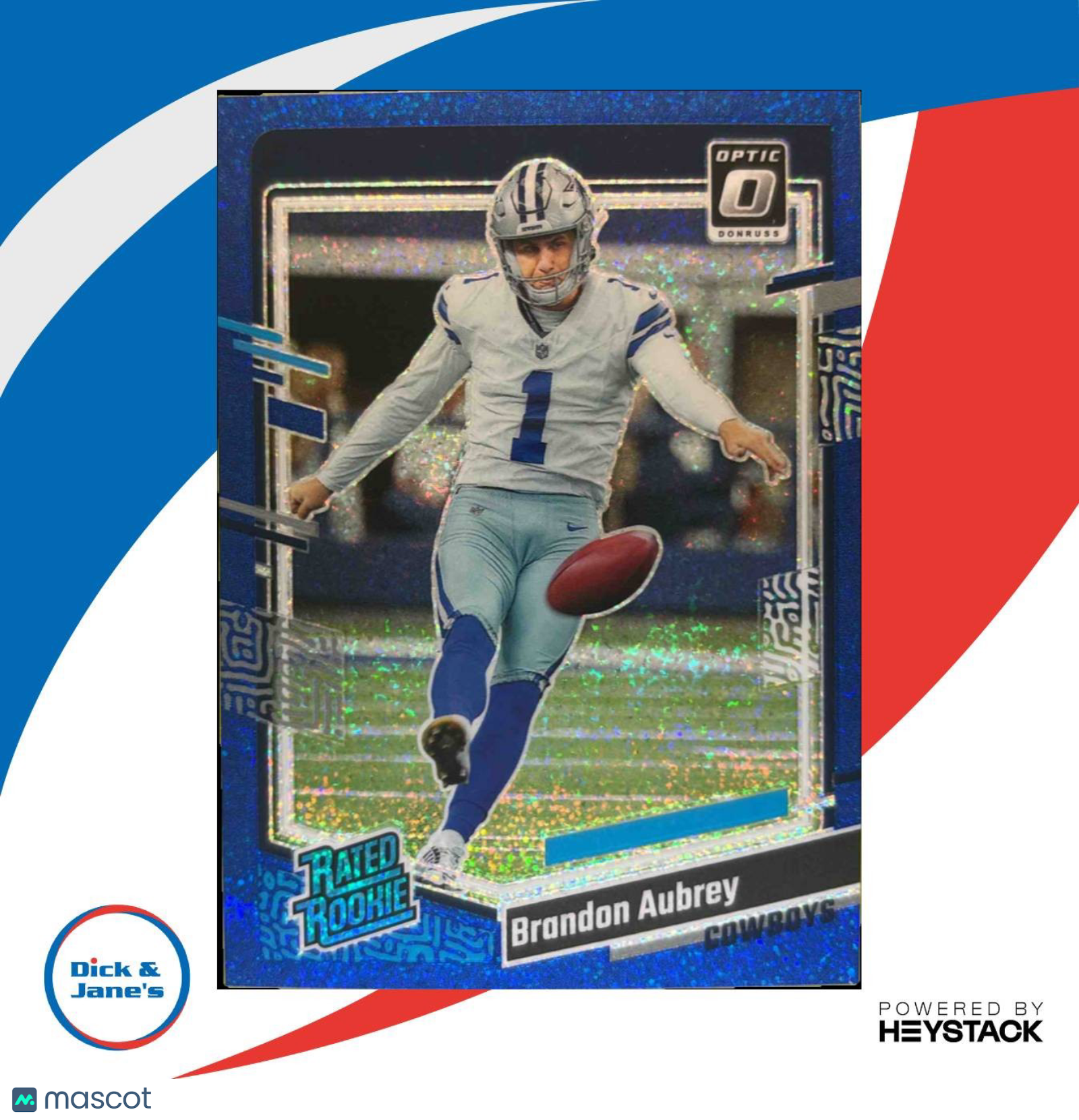 2023 Donruss Optic Brandon Aubrey Blue Glitter Prizm 226 RC Rated Rookie Cowboys - Sports Cards