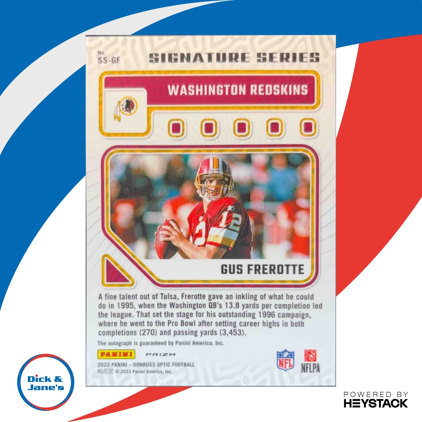 2023 Donruss Optic Gus Frerotte Signature Series Holo Prizm Auto Washington - Sports Cards