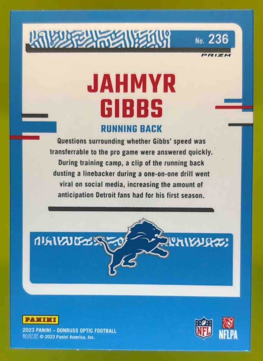 2023 Donruss Optic Jahmyr Gibbs Holo Prizm #236 RC Rated Rookie Detroit Lions - Sports Cards