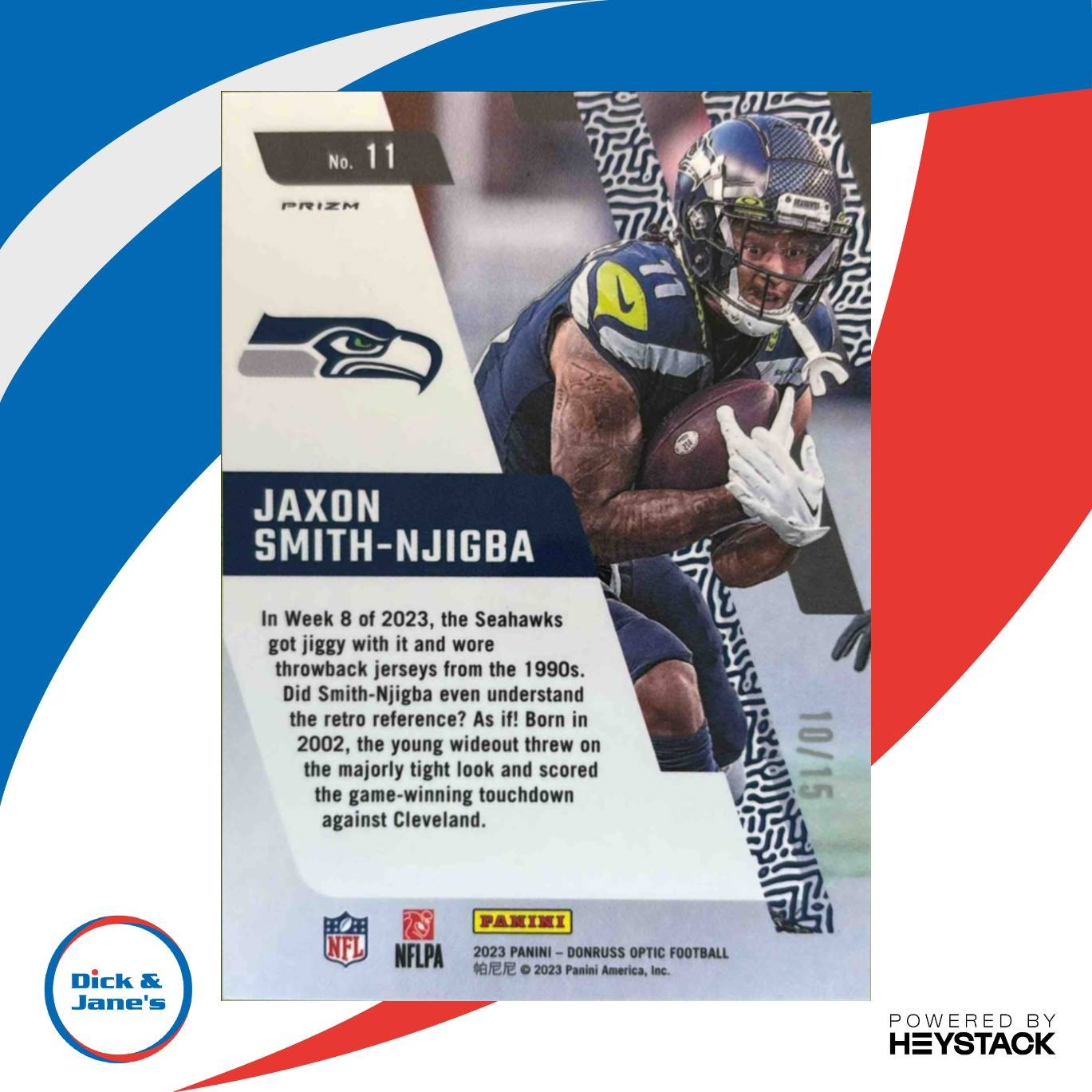 2023 Donruss Optic Jaxon Smith-Njigba Primary Colors Ice 10/15 #11 RC Seahawks - Sports Cards