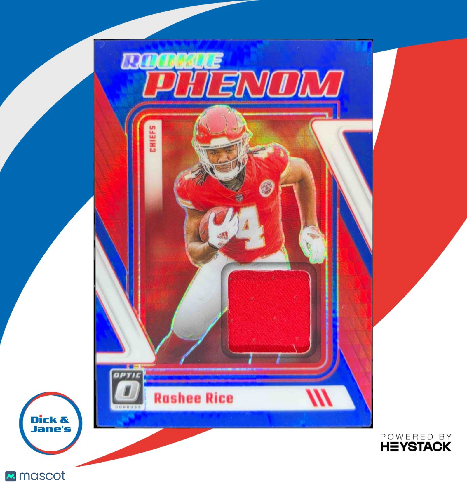 2023 Donruss Optic Rashee Rice Rookie Phenom Blue Hyper MEM Kansas City Chiefs - Sports Cards