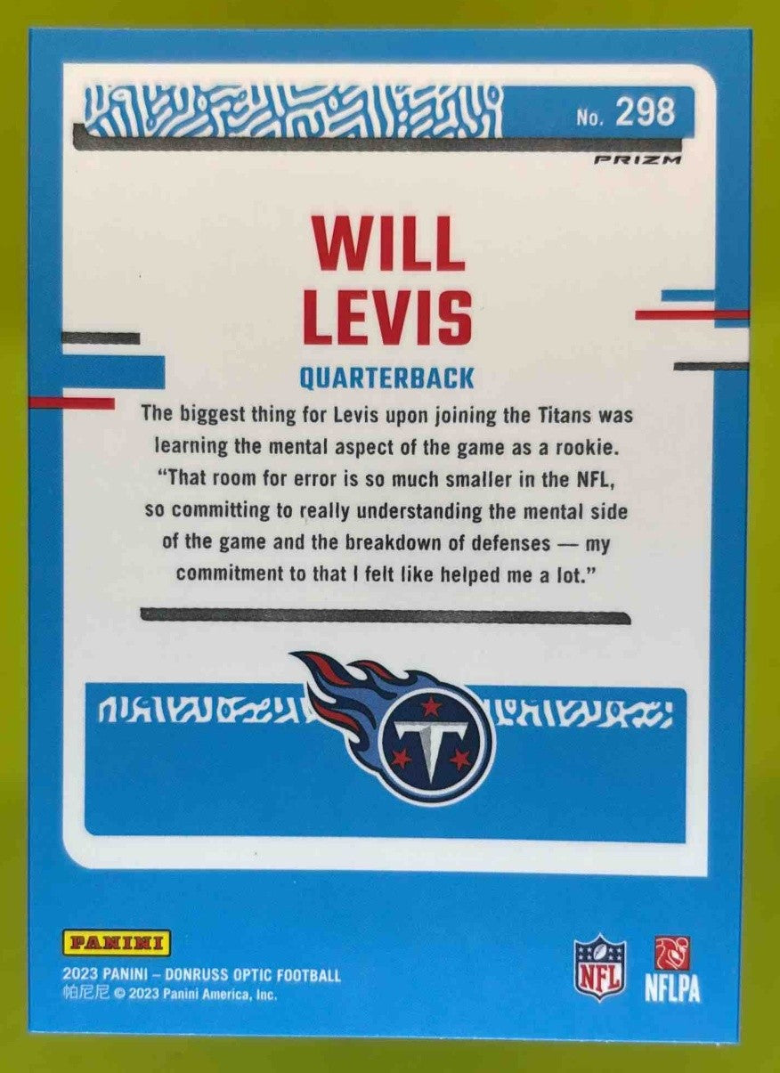 2023 Donruss Optic Will Levis Green Velocity Prizm #298 RC Tennessee Titans - Sports Cards