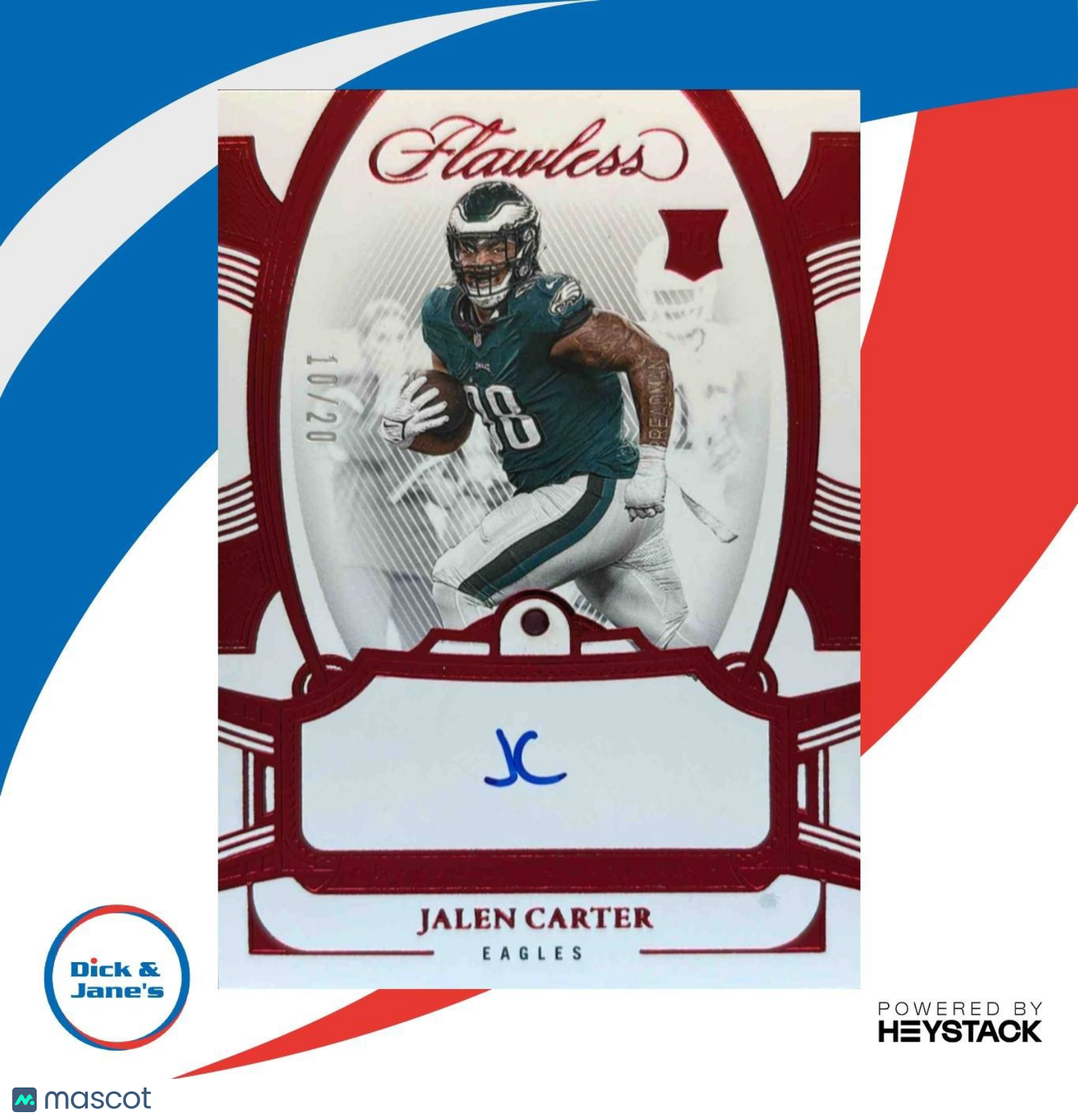2023 Flawless Jalen Carter Rookie Gems Signatures /20 Auto Philadelphia Eagles - Sports Cards